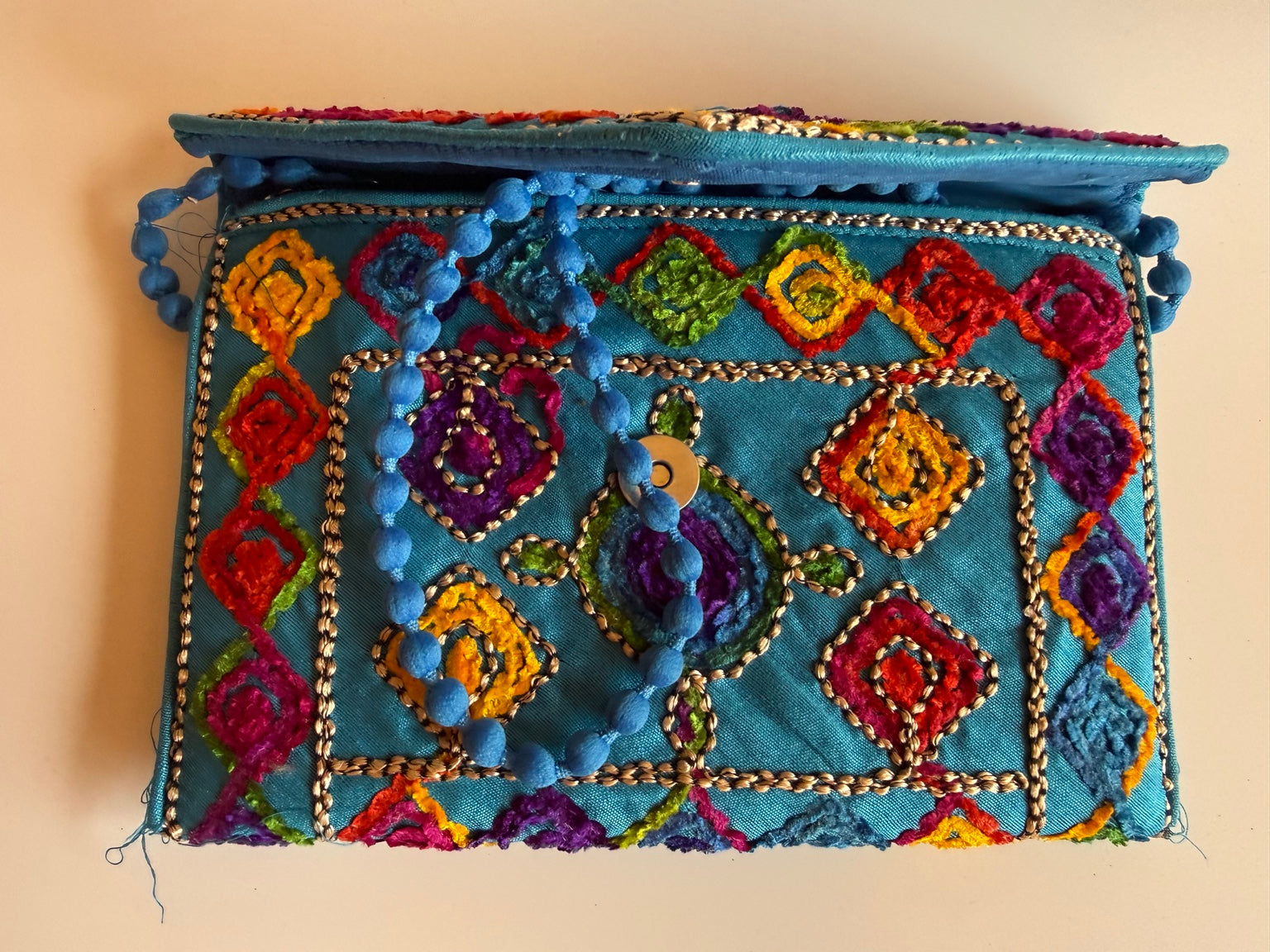 Handcrafted Rajasthani Embroidered Women's Purse โ Turquoise Blue Artisan Handbag | Jaipur Collection