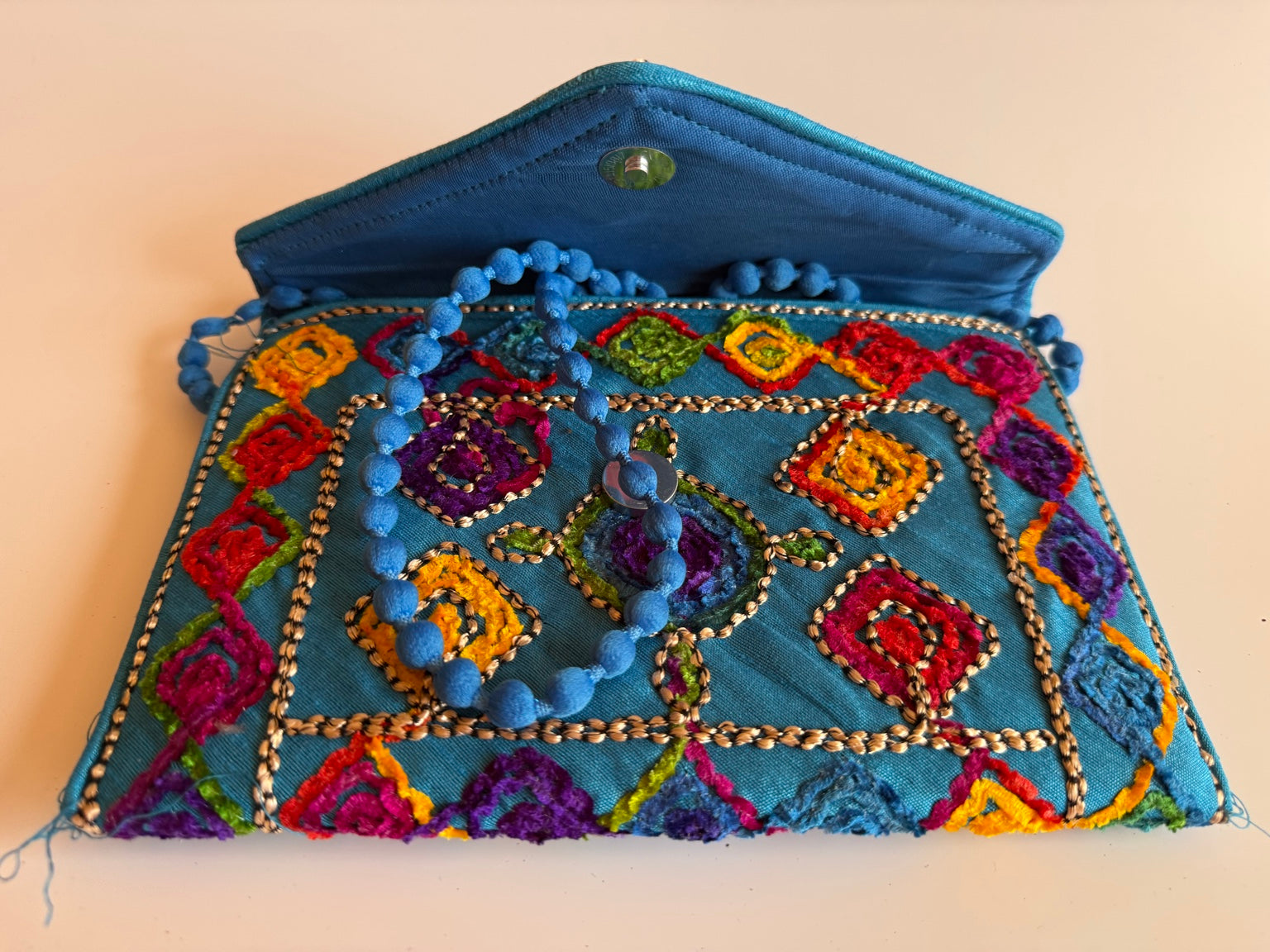 Handcrafted Rajasthani Embroidered Women's Purse โ Turquoise Blue Artisan Handbag | Jaipur Collection