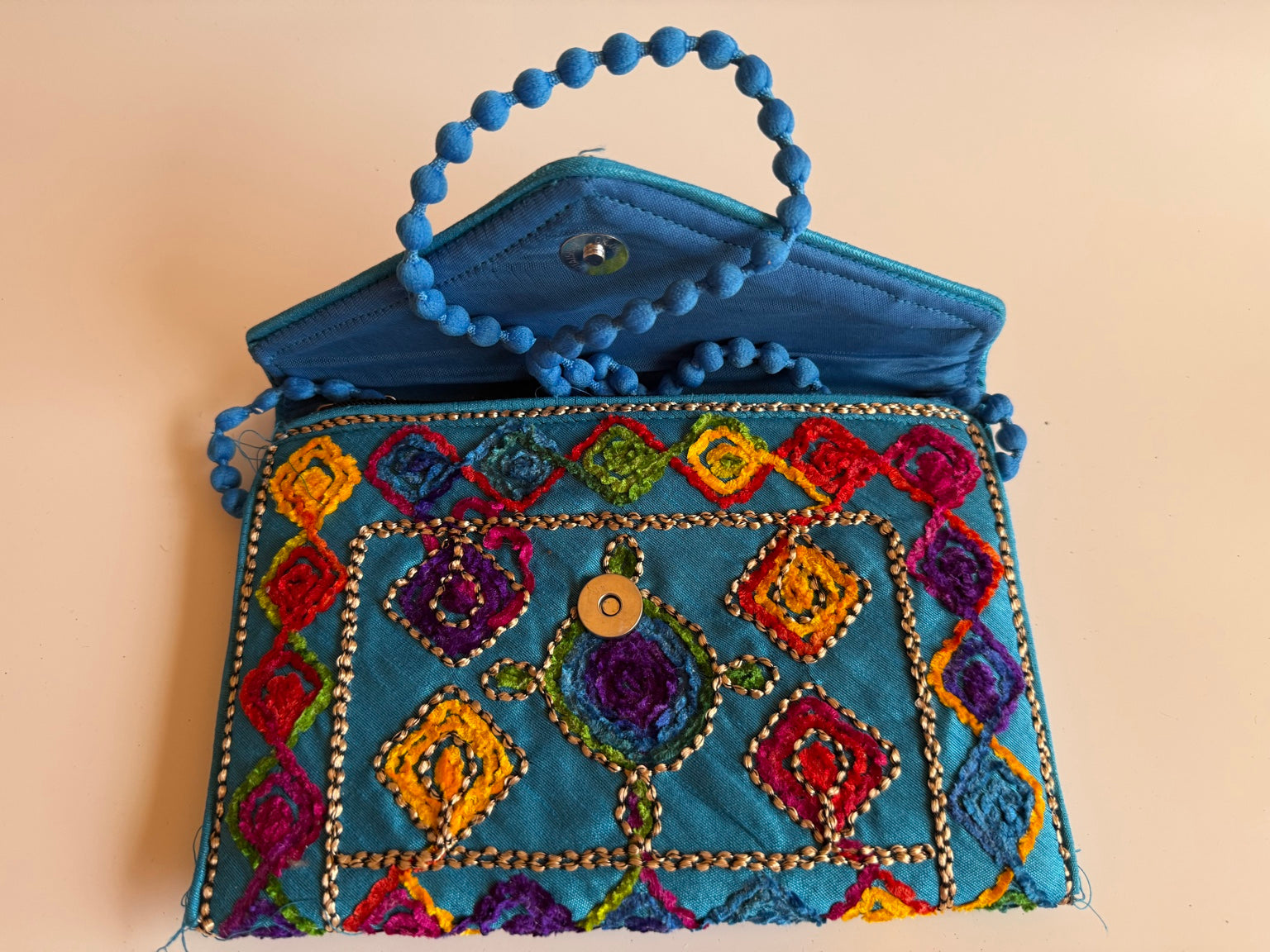 Handcrafted Rajasthani Embroidered Women's Purse โ Turquoise Blue Artisan Handbag | Jaipur Collection