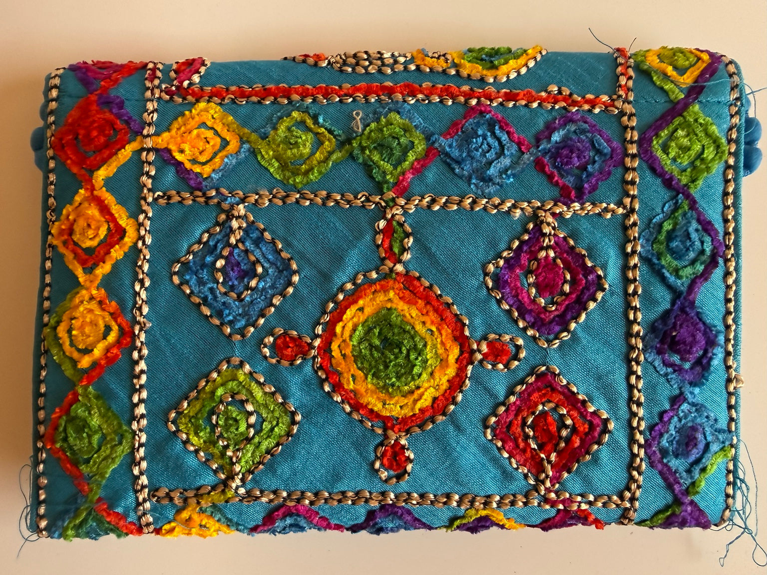 Handcrafted Rajasthani Embroidered Women's Purse โ Turquoise Blue Artisan Handbag | Jaipur Collection