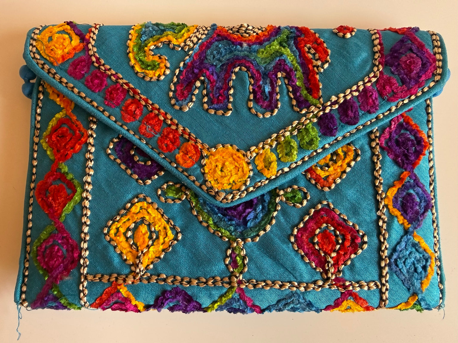 Handcrafted Rajasthani Embroidered Women's Purse โ Turquoise Blue Artisan Handbag | Jaipur Collection