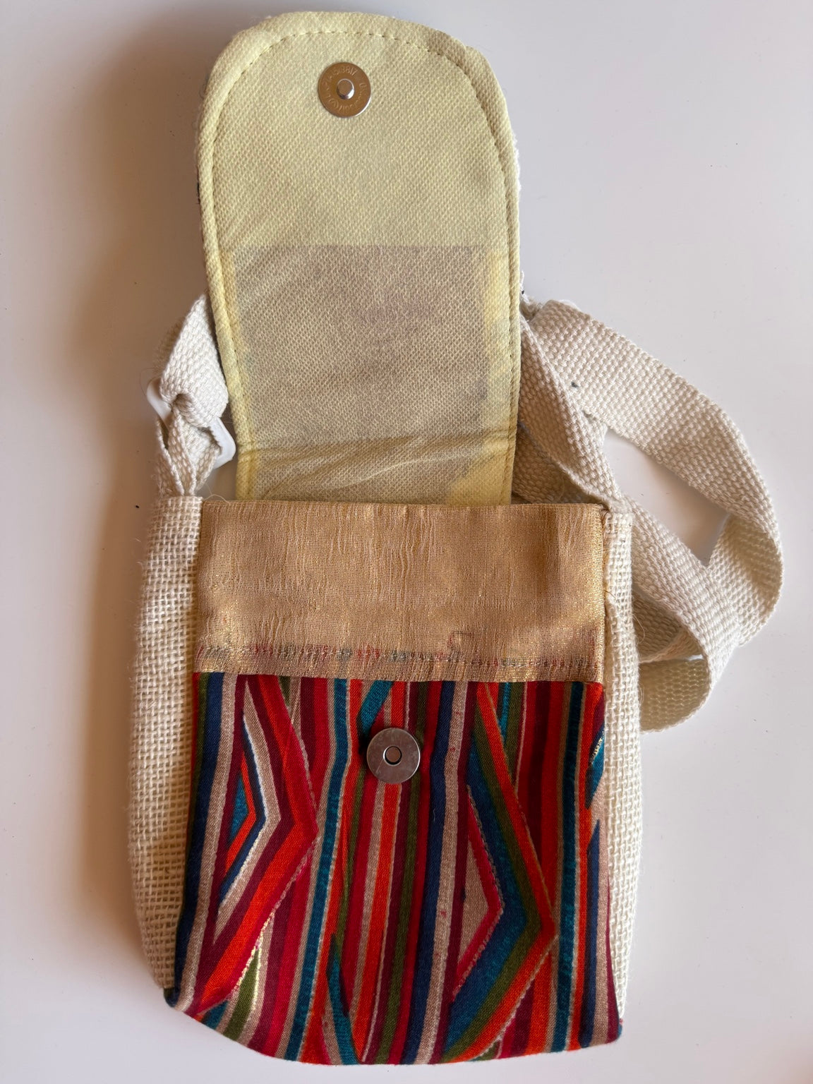 Handcrafted Boho Crossbody Sling Bag โ Multicolor Cotton & Jute Artisan Shoulder Bag | Rajasthan Collection