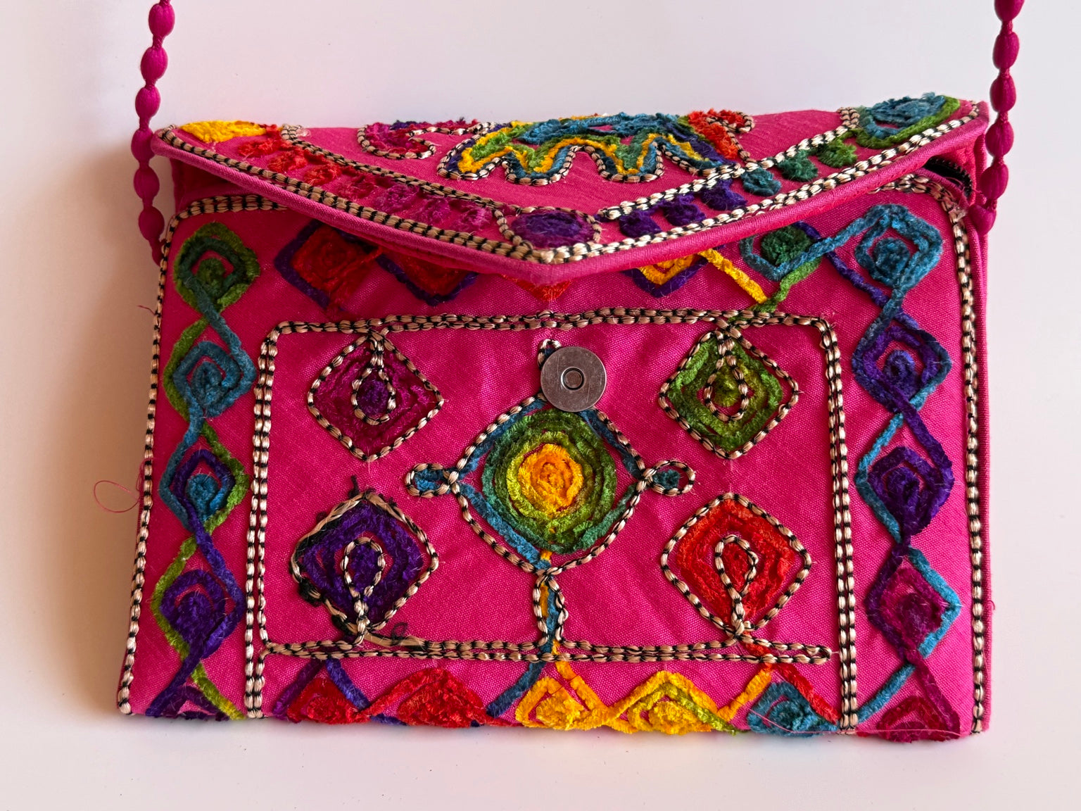 Handcrafted Rajasthani Embroidered Women's Purse โ Fuchsia Pink Artisan Handbag | Jaipur Collection
