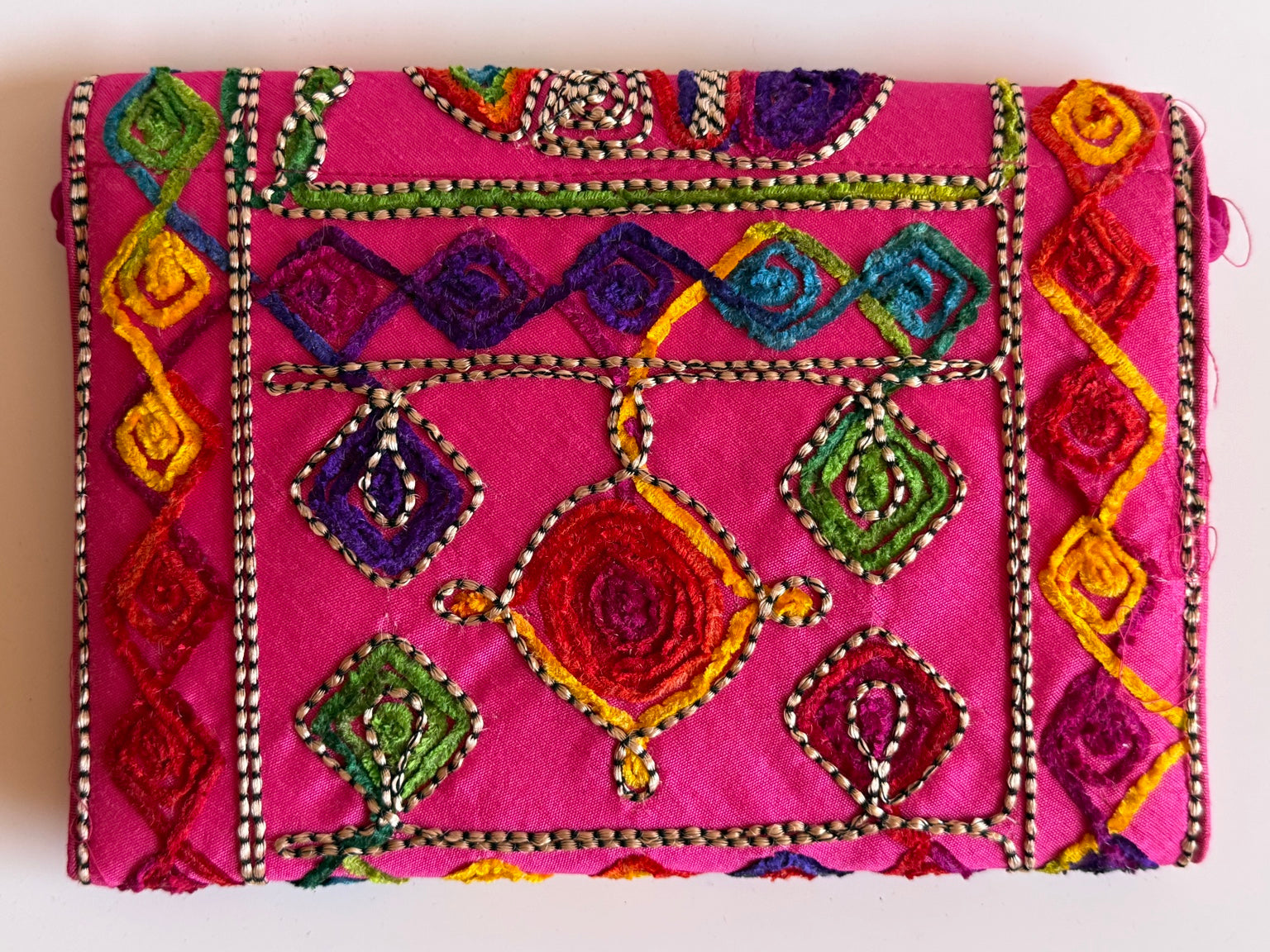 Handcrafted Rajasthani Embroidered Women's Purse โ Fuchsia Pink Artisan Handbag | Jaipur Collection