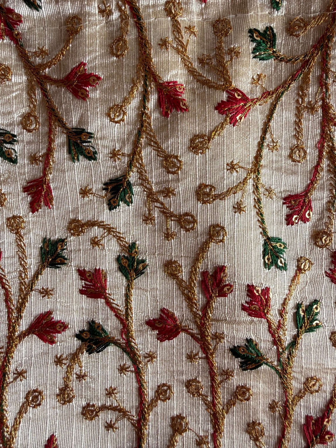 Handcrafted Floral Vine Embroidered Potli Purse with Pearl Handle | Ivory Wedding Clutch | Rajasthan Artisan Collection