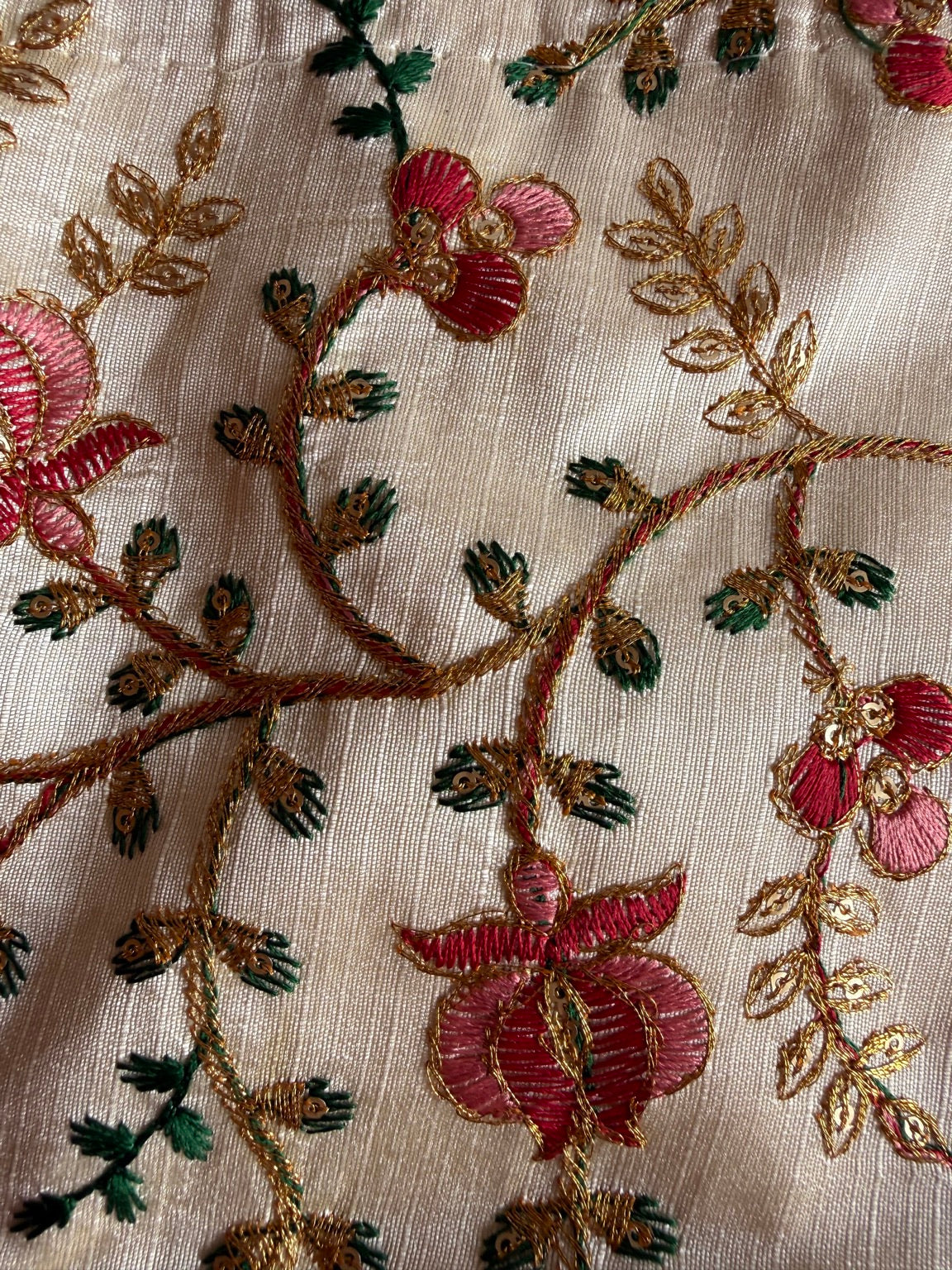 Handcrafted Ivory Floral Embroidered Potli Purse with Pearl Handle | Wedding & Festive Drawstring Handbag | Rajasthan Artisan Collection