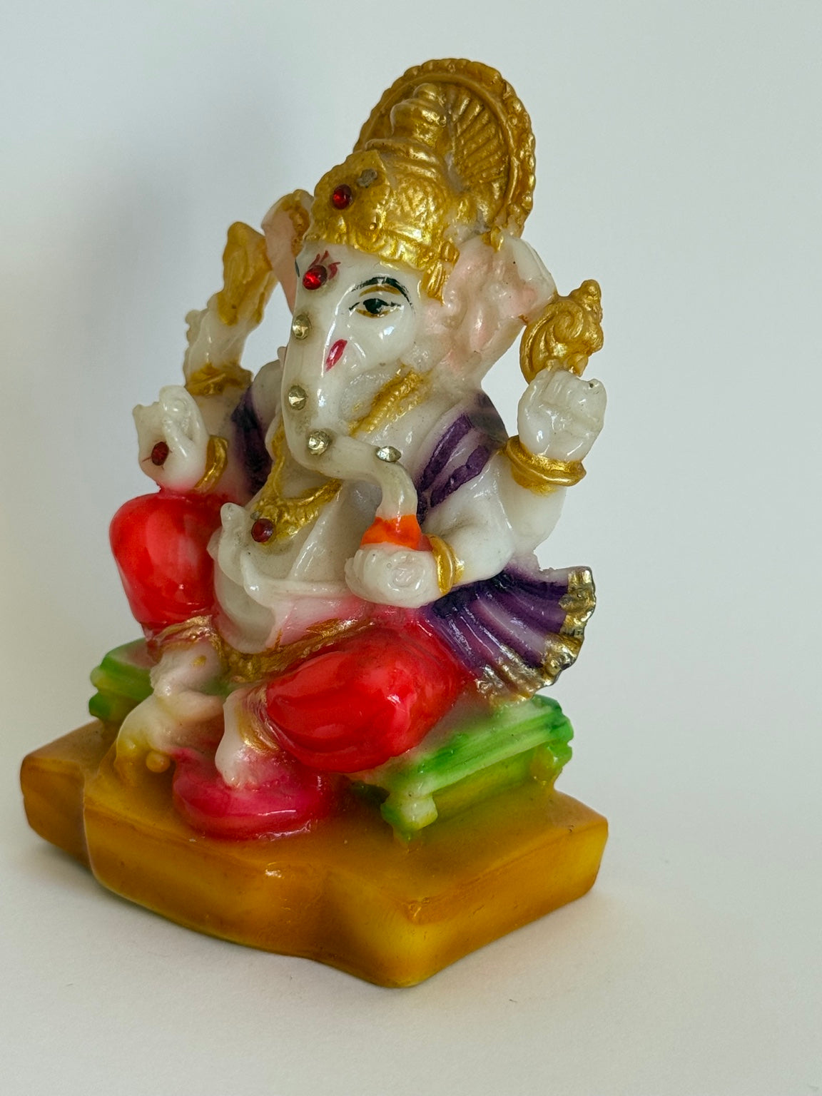 Decorative Marble-Style Ganesh Idol with Gold Crown – 4 Inch