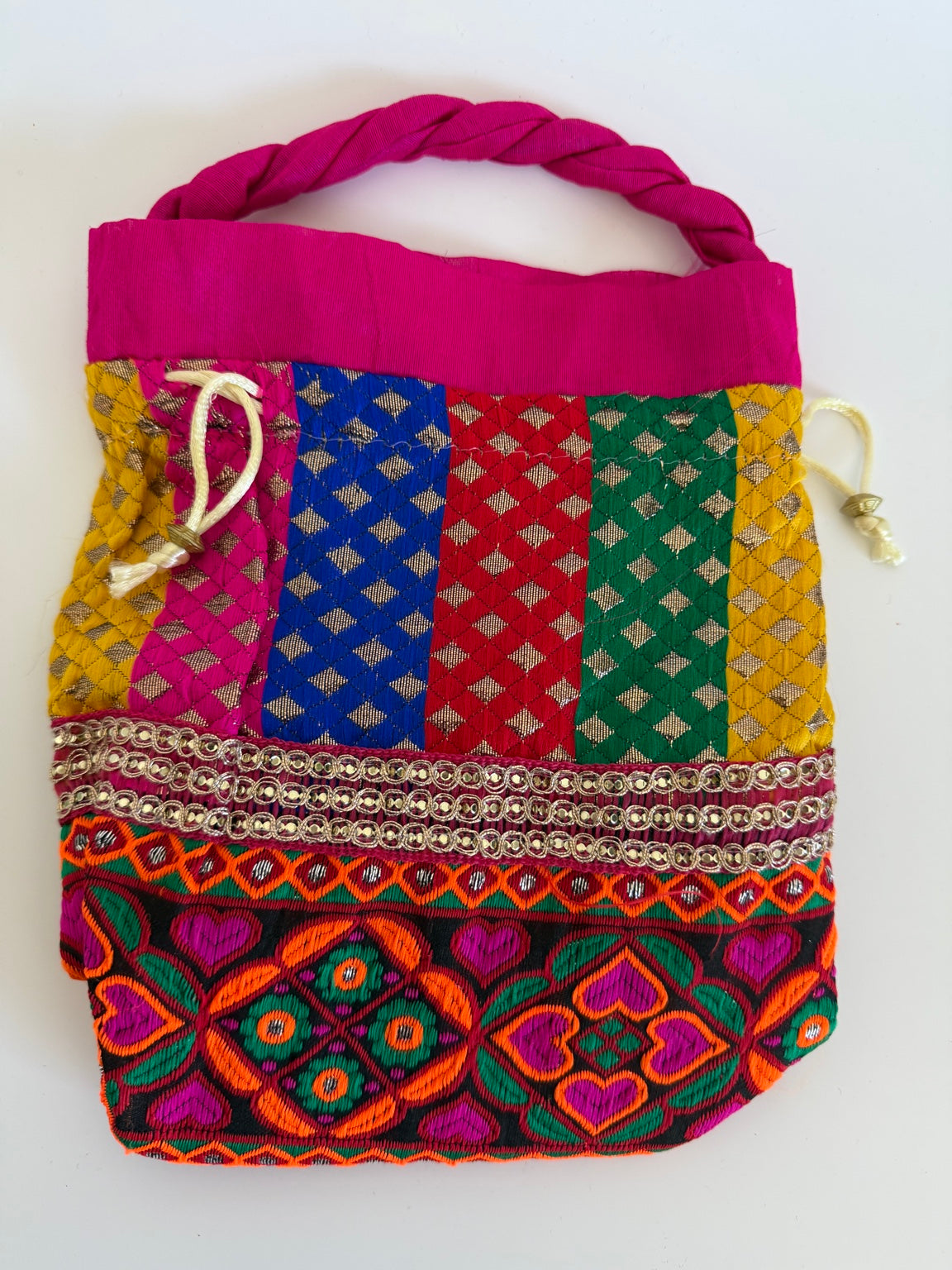 Handcrafted Jaipur Potli Bag – Multicolor Embroidered Drawstring Pouch | Traditional Rajasthani Gift Bag