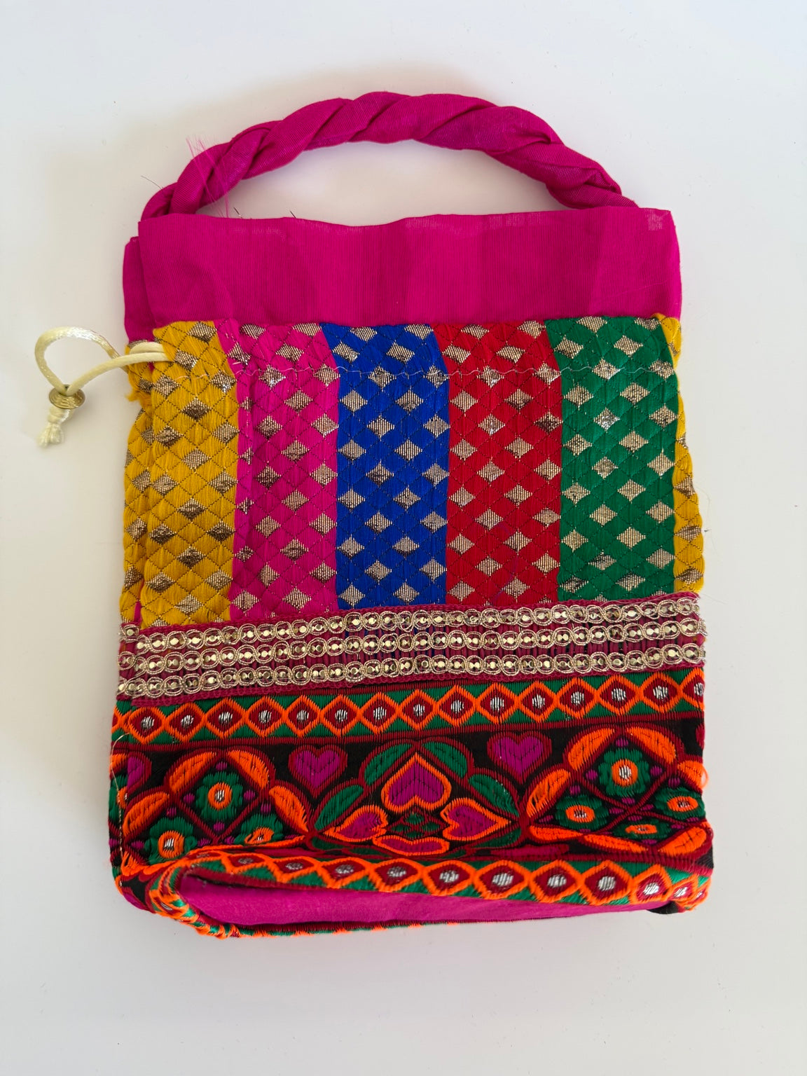 Handcrafted Jaipur Potli Bag – Multicolor Embroidered Drawstring Pouch | Traditional Rajasthani Gift Bag