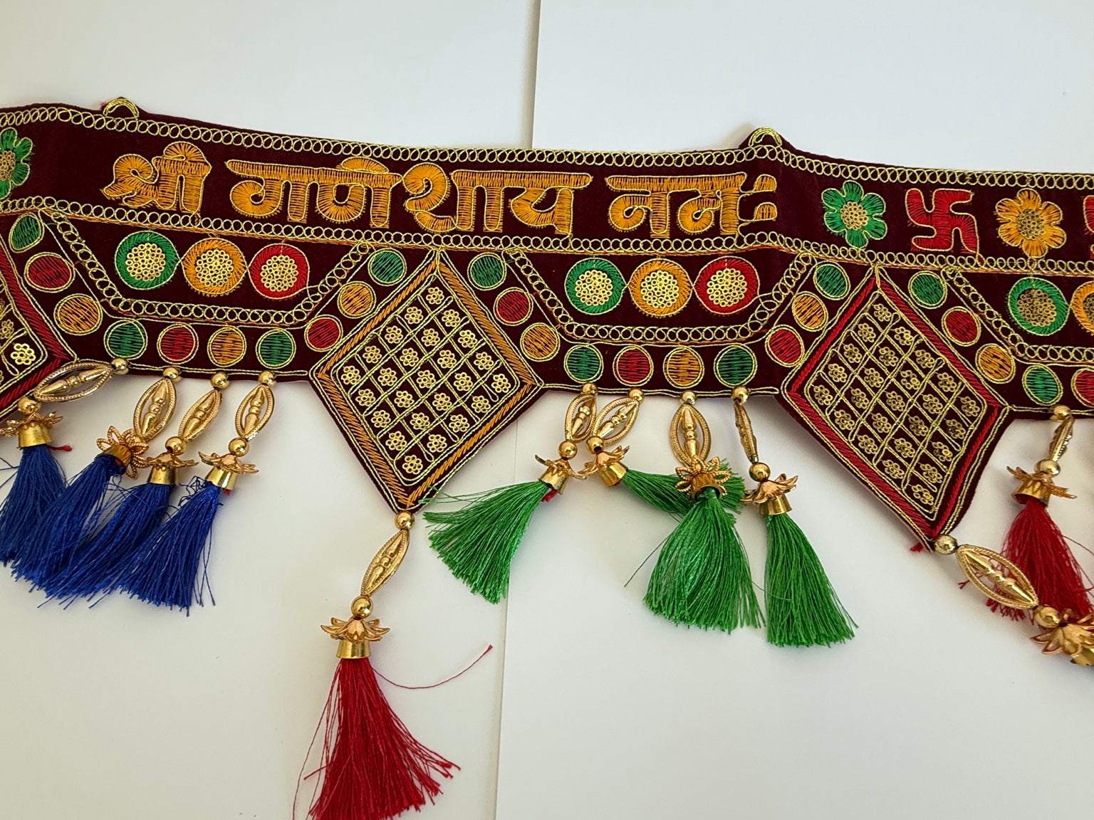 Traditional Shubh Labh Embroidered Door Toran – Multicolor Festive Entrance Hanging (3 Ft)