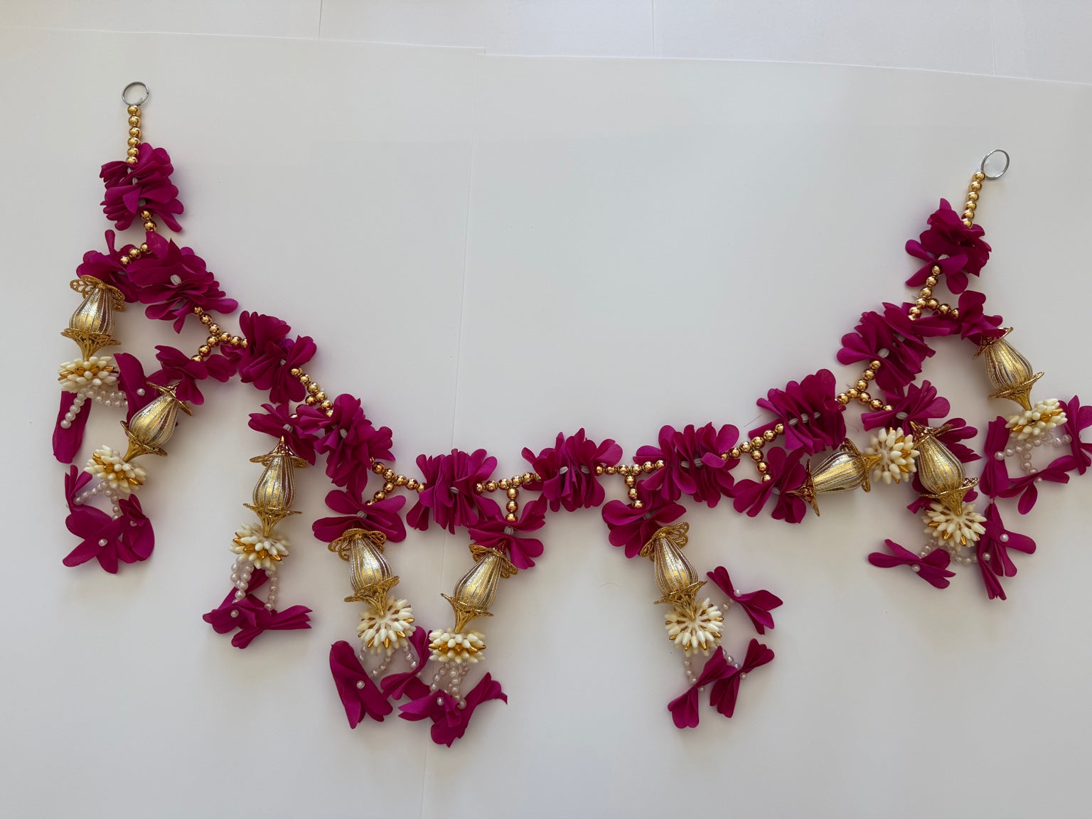 Magenta Floral Door Toran with Gold Tassels – Traditional Indian Door Hanging (3 Ft)