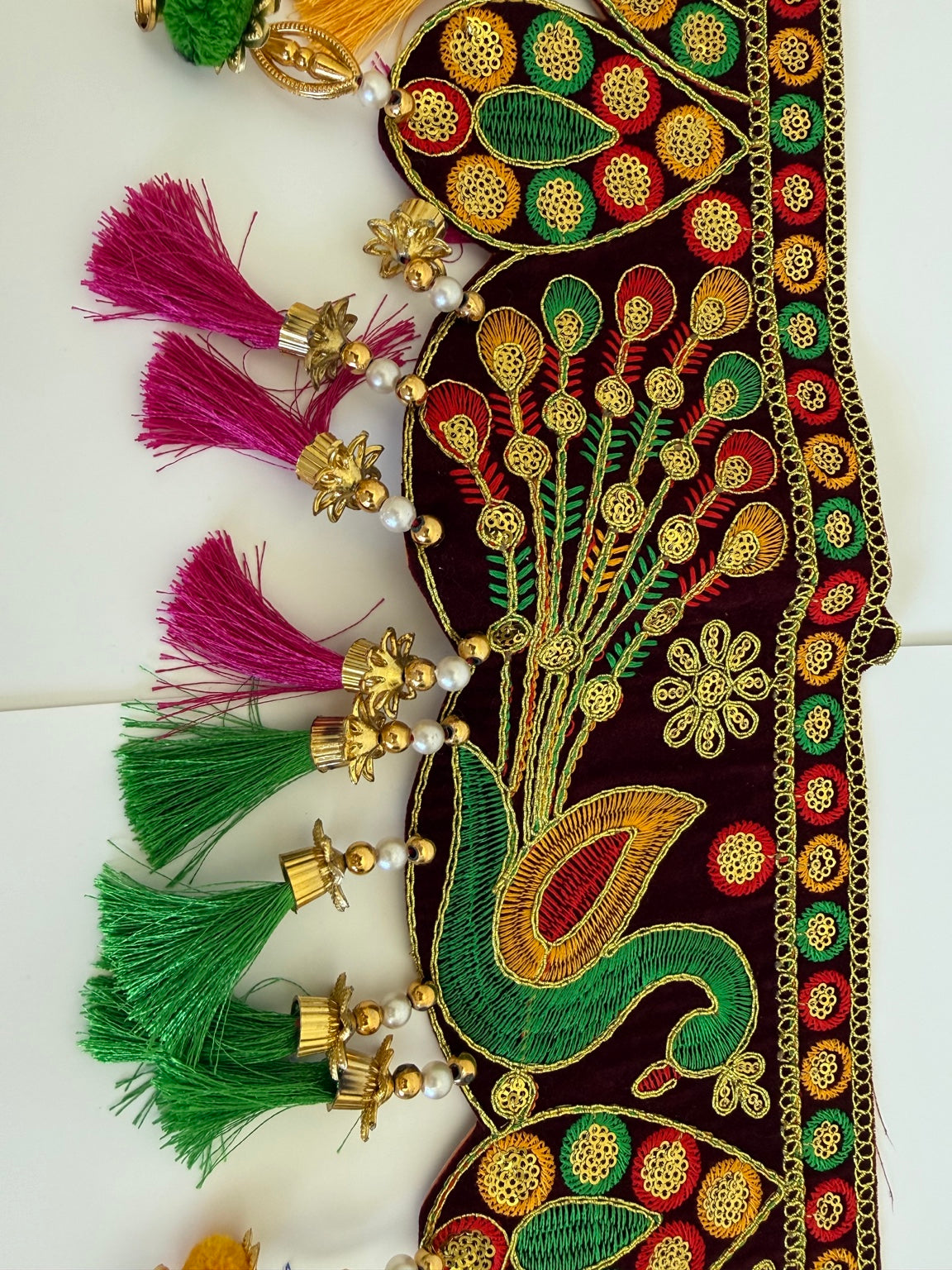 Royal Peacock Embroidered Door Toran – Handcrafted Indian Festive Entrance Hanging (3 Ft)