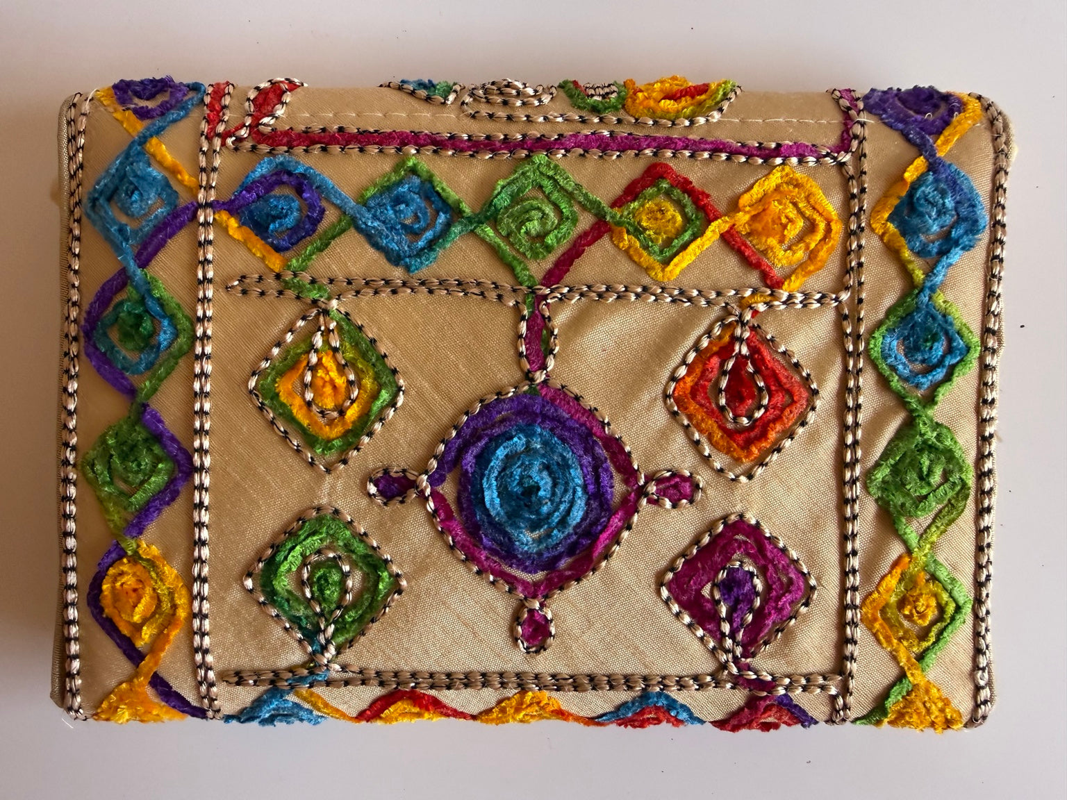 Handcrafted Rajasthani Embroidered Women's Purse – Champagne Gold Artisan Handbag | Jaipur Collection