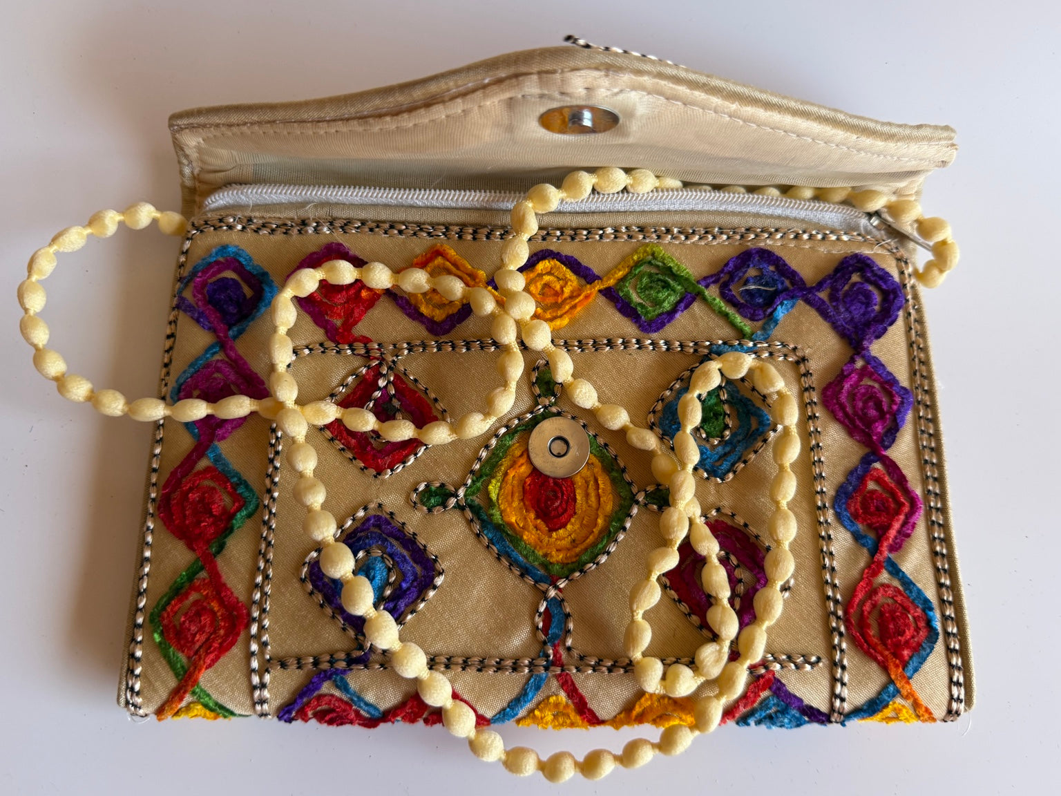 Handcrafted Rajasthani Embroidered Women's Purse – Champagne Gold Artisan Handbag | Jaipur Collection