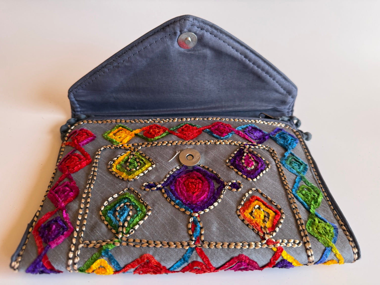 Handcrafted Rajasthani Embroidered Women's Purse – Charcoal Gray Artisan Handbag | Jaipur Collection