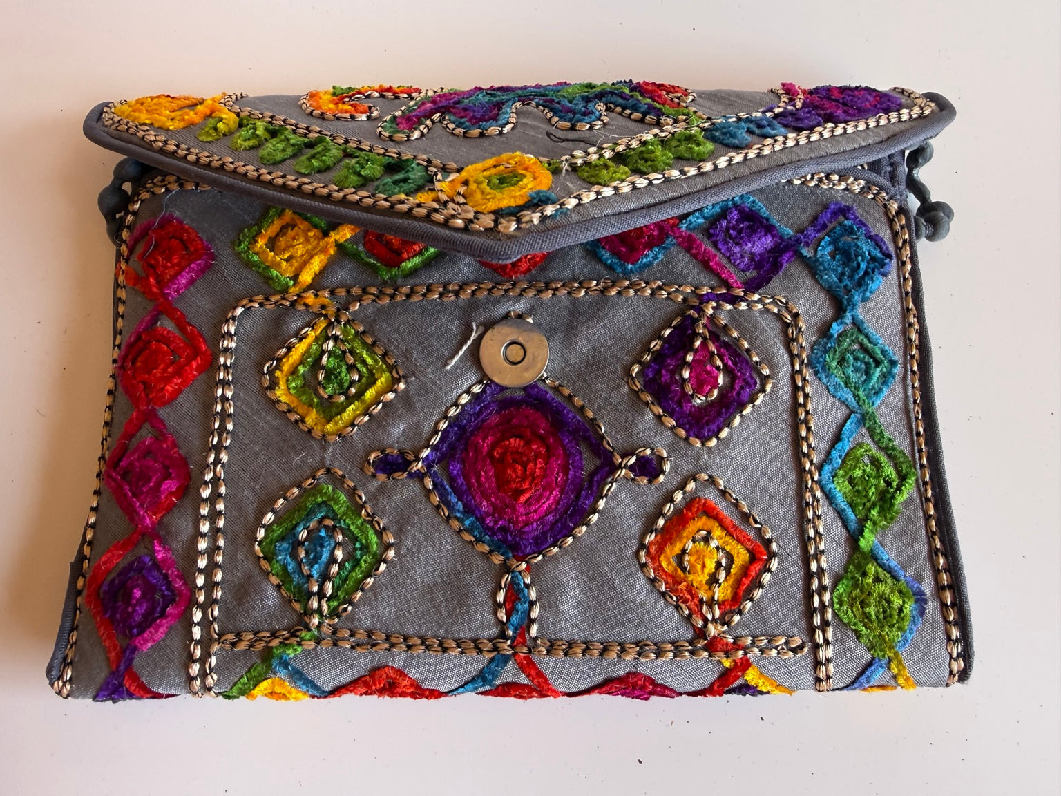 Handcrafted Rajasthani Embroidered Women's Purse – Charcoal Gray Artisan Handbag | Jaipur Collection
