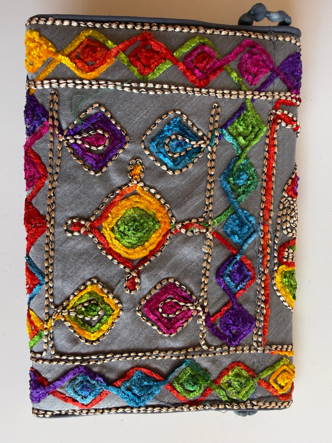 Handcrafted Rajasthani Embroidered Women's Purse – Charcoal Gray Artisan Handbag | Jaipur Collection