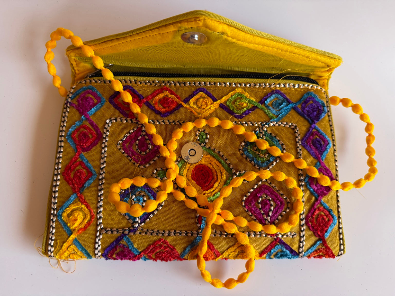 Handcrafted Rajasthani Embroidered Women's Purse – Mustard Yellow Artisan Handbag | Jaipur Collection