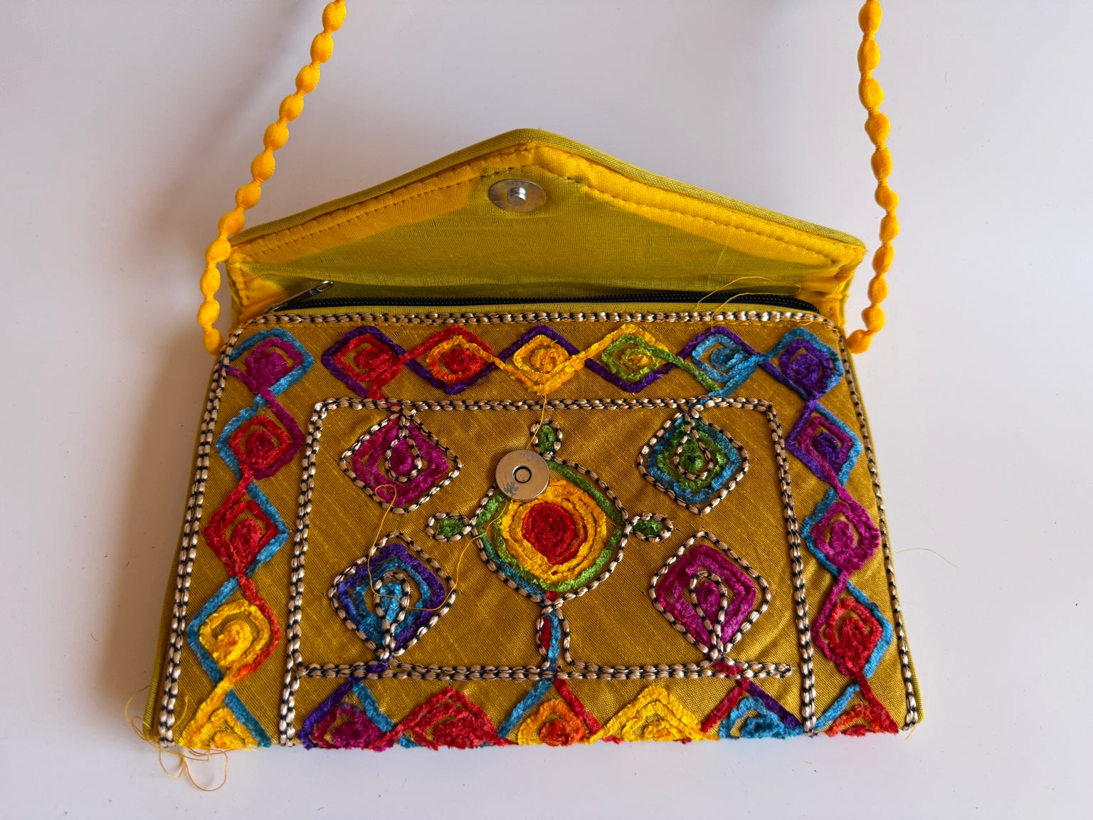 Handcrafted Rajasthani Embroidered Women's Purse – Mustard Yellow Artisan Handbag | Jaipur Collection