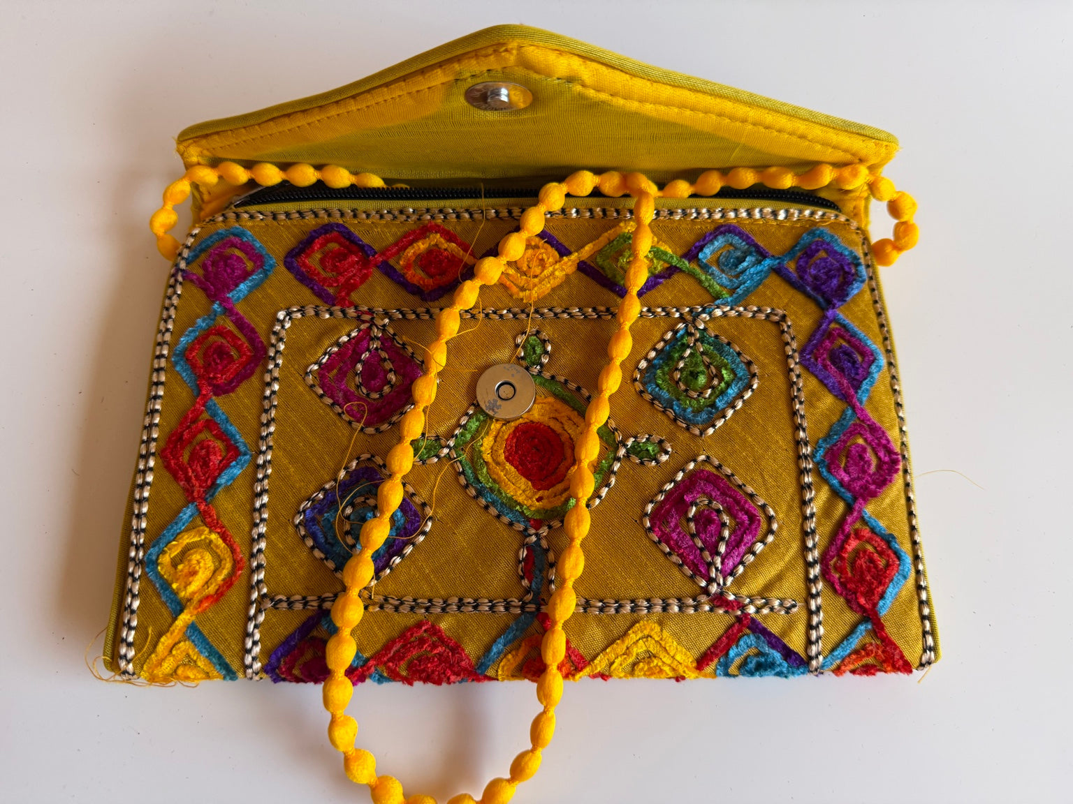 Handcrafted Rajasthani Embroidered Women's Purse – Mustard Yellow Artisan Handbag | Jaipur Collection