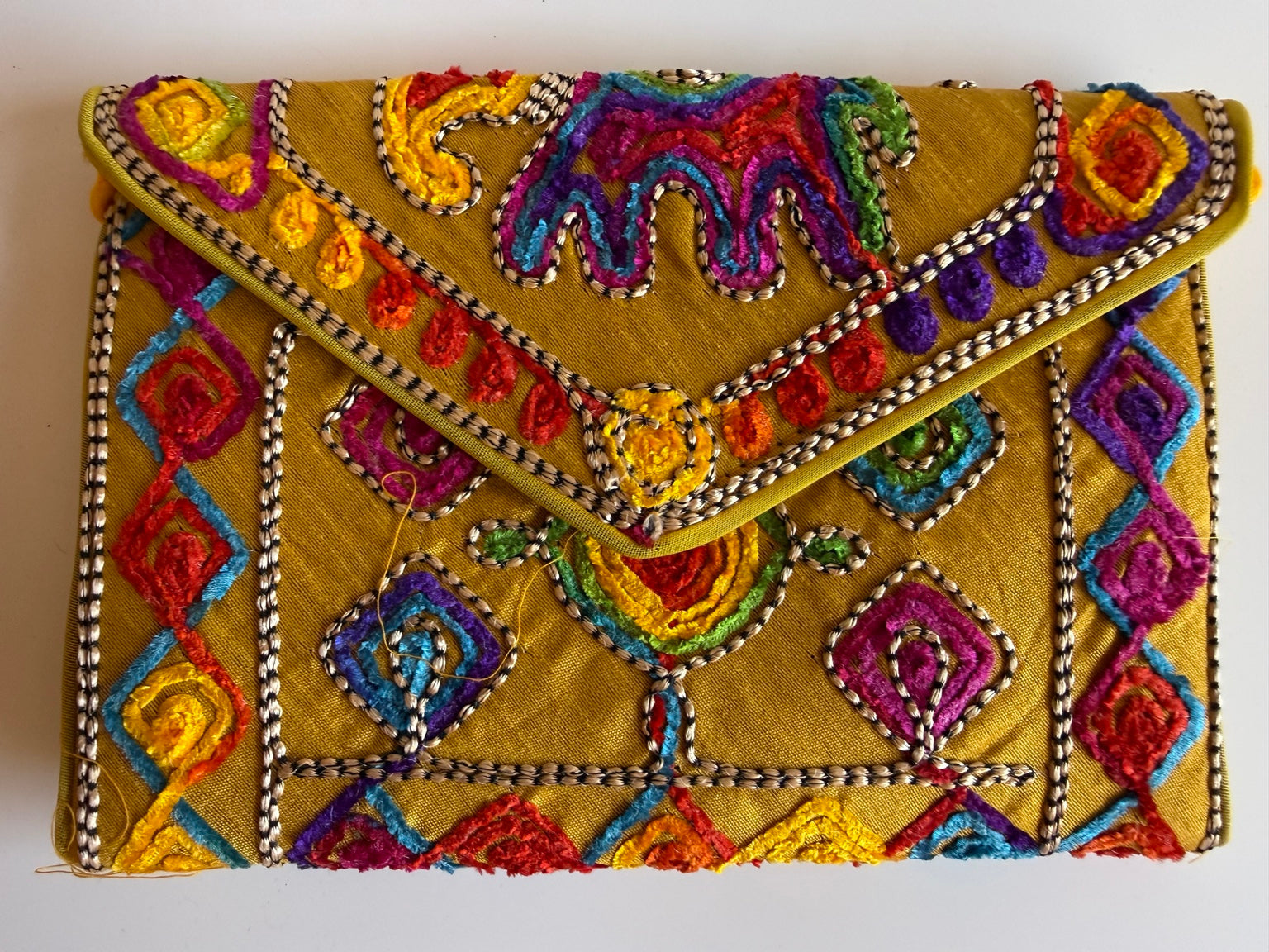Handcrafted Rajasthani Embroidered Women's Purse – Mustard Yellow Artisan Handbag | Jaipur Collection