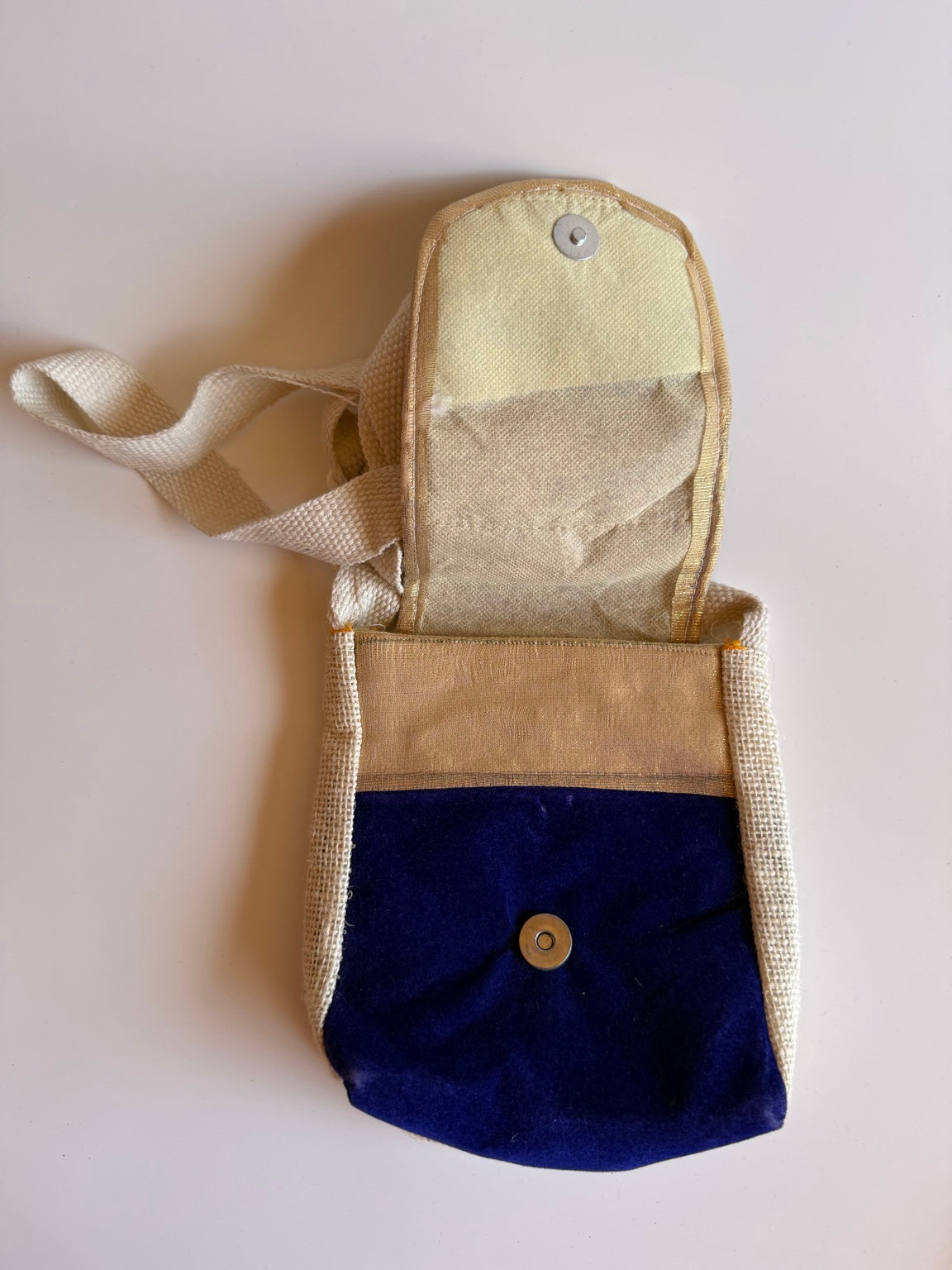 Handcrafted Ivory & Indigo Crossbody Sling Bag – Cotton, Jute & Artisan Embroidery | Rajasthan Collection