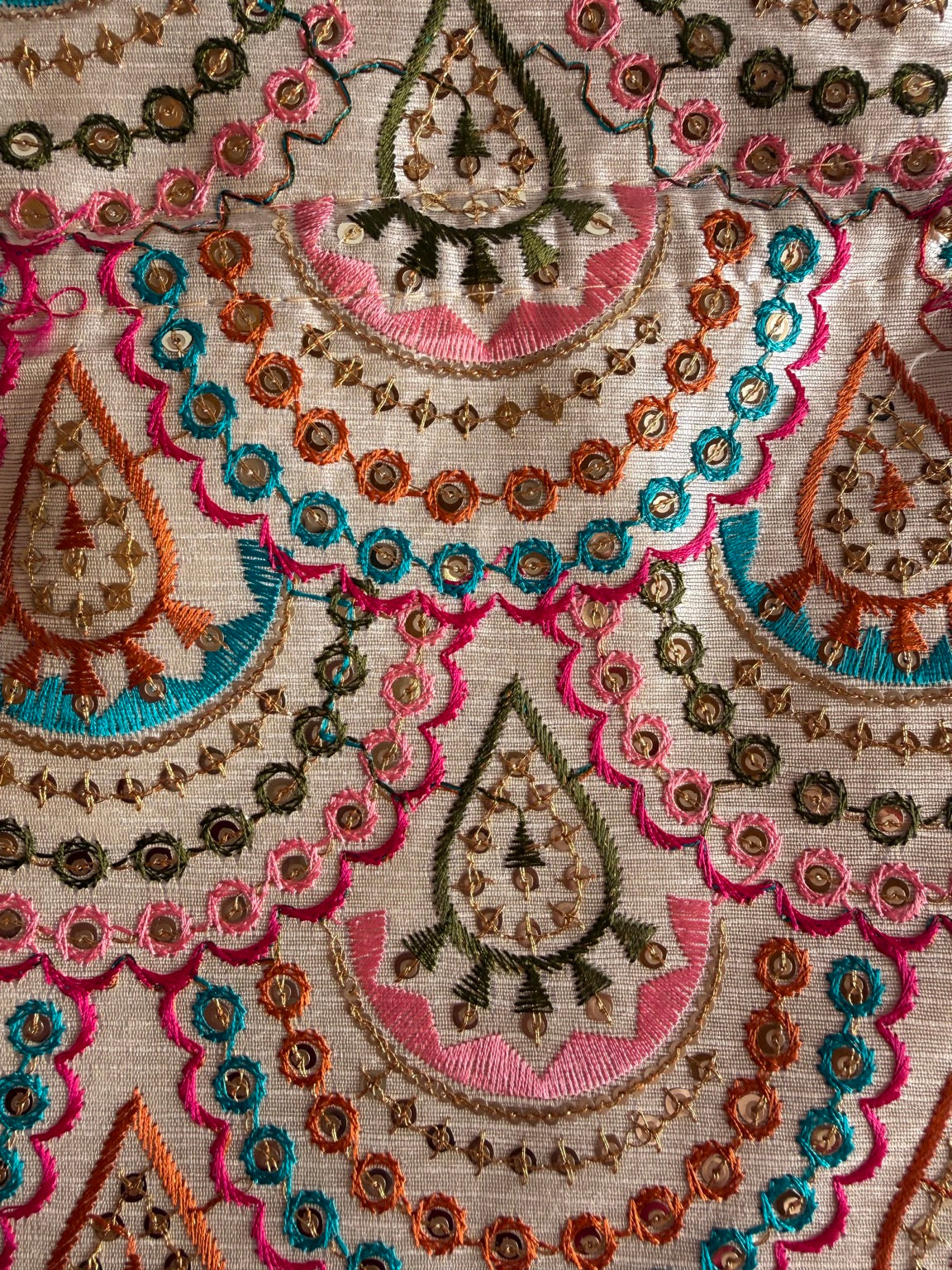 Handcrafted Multicolor Embroidered Clutch Purse with Pearl Handle | Ethnic Wedding Handbag | Rajasthan Artisan Collection
