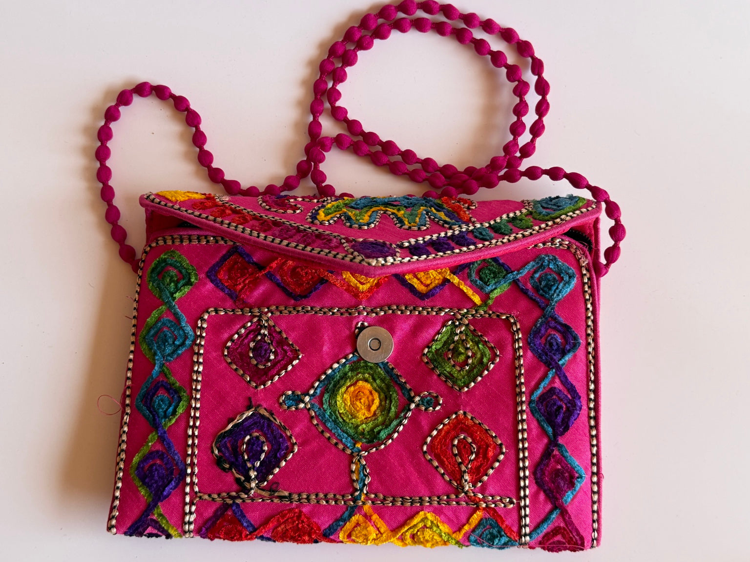 Handcrafted Rajasthani Embroidered Women's Purse – Fuchsia Pink Artisan Handbag | Jaipur Collection