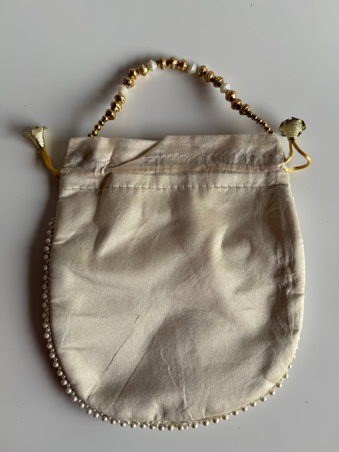 Handcrafted Pink Floral Embroidered Potli Purse with Pearl Handle | Ivory Wedding & Festive Handbag | Rajasthan Artisan Collection