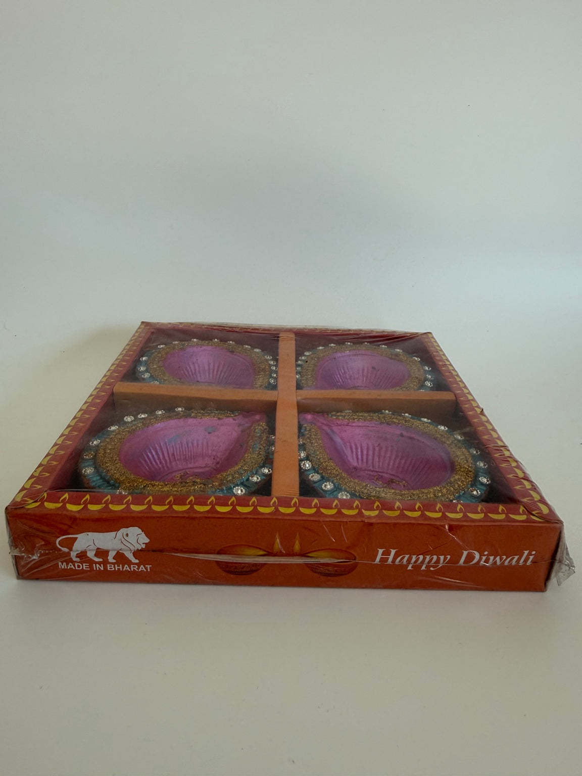 Handcrafted Decorative Diya Set (Pack of 4) – Pink & Gold Festival Lamps