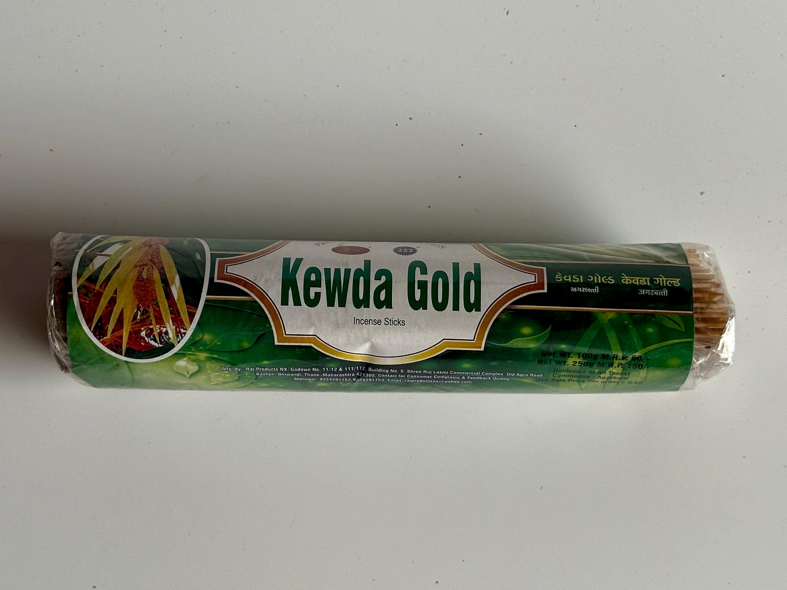 Front view of Kewda Gold Incense Sticks package
