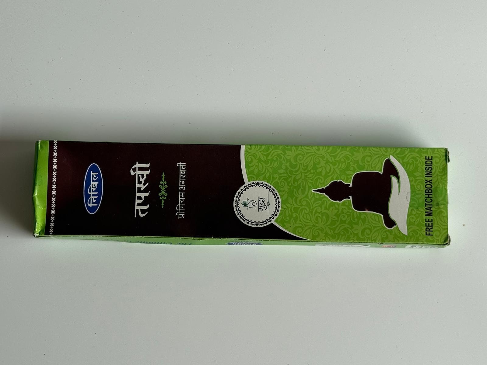 Flat view of Nikhil's Tapasvi incense sticks packaging