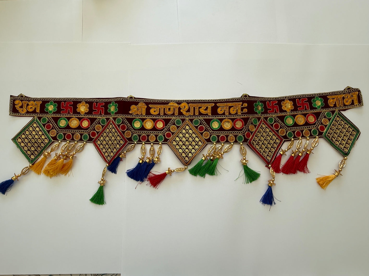 Traditional Shubh Labh Embroidered Door Toran – Multicolor Festive Entrance Hanging (3 Ft)