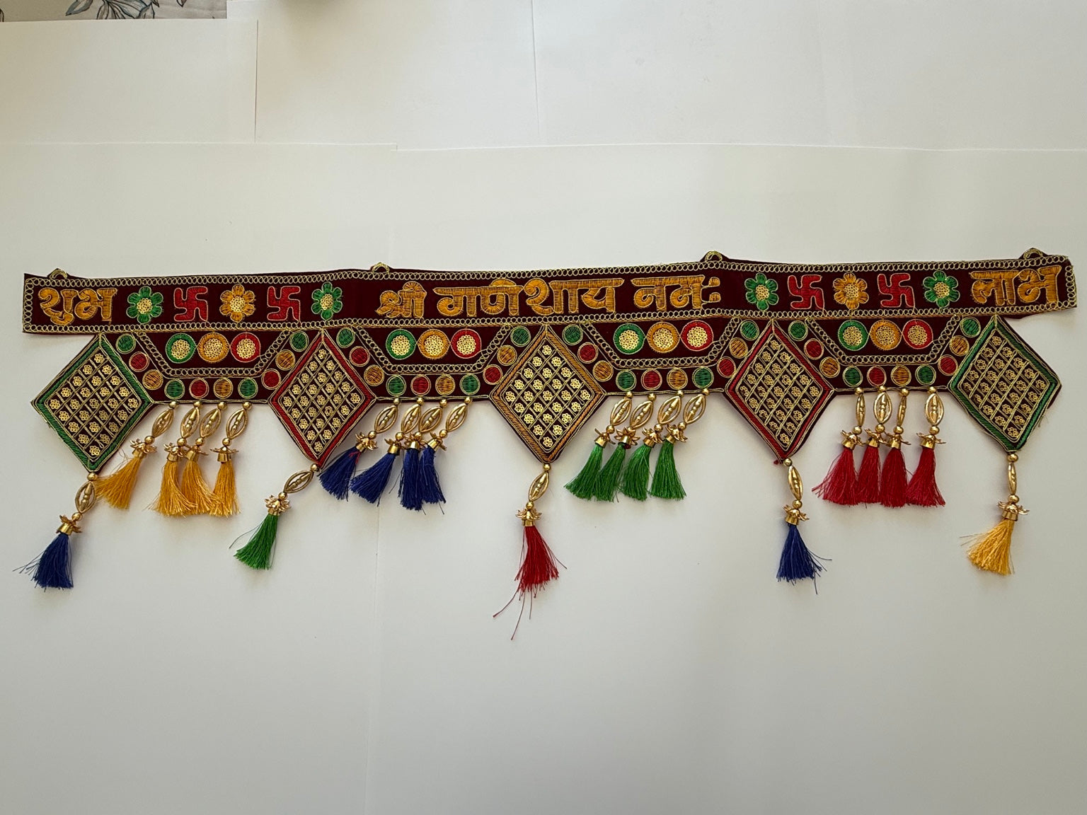 Traditional Shubh Labh Embroidered Door Toran – Multicolor Festive Entrance Hanging (3 Ft)