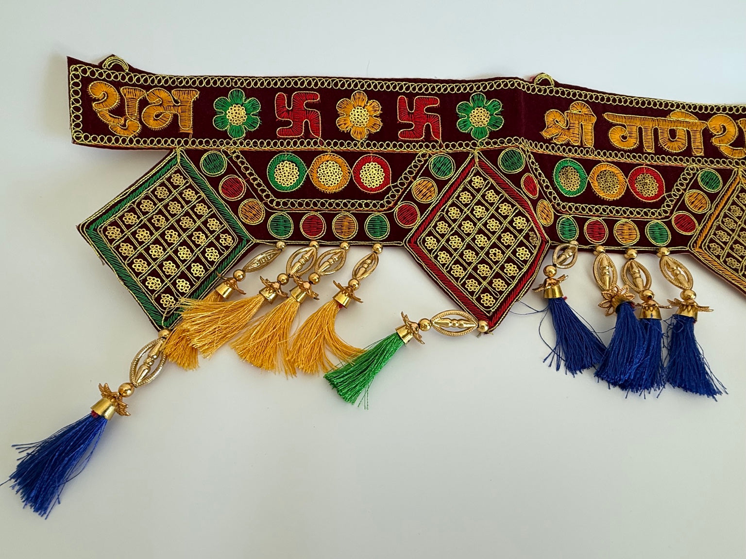 Traditional Shubh Labh Embroidered Door Toran – Multicolor Festive Entrance Hanging (3 Ft)