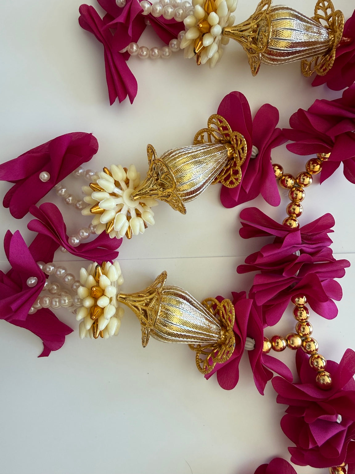 Magenta Floral Door Toran with Gold Tassels – Traditional Indian Door Hanging (3 Ft)