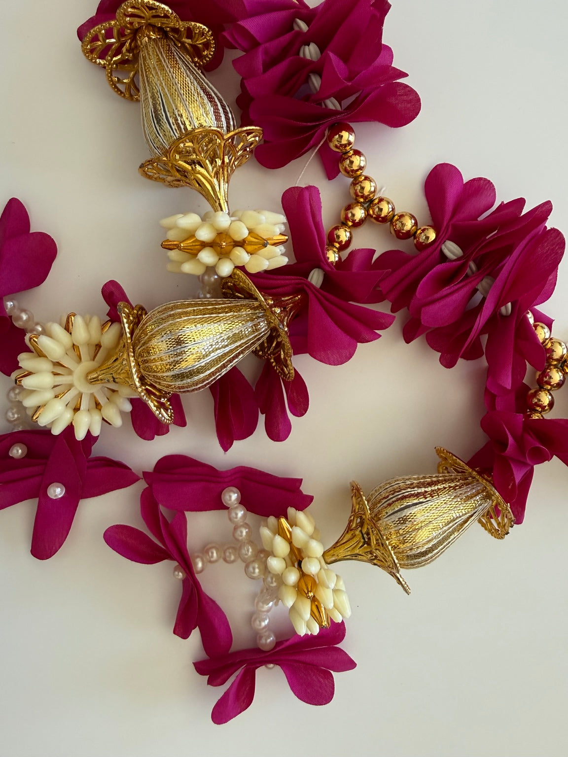 Magenta Floral Door Toran with Gold Tassels – Traditional Indian Door Hanging (3 Ft)