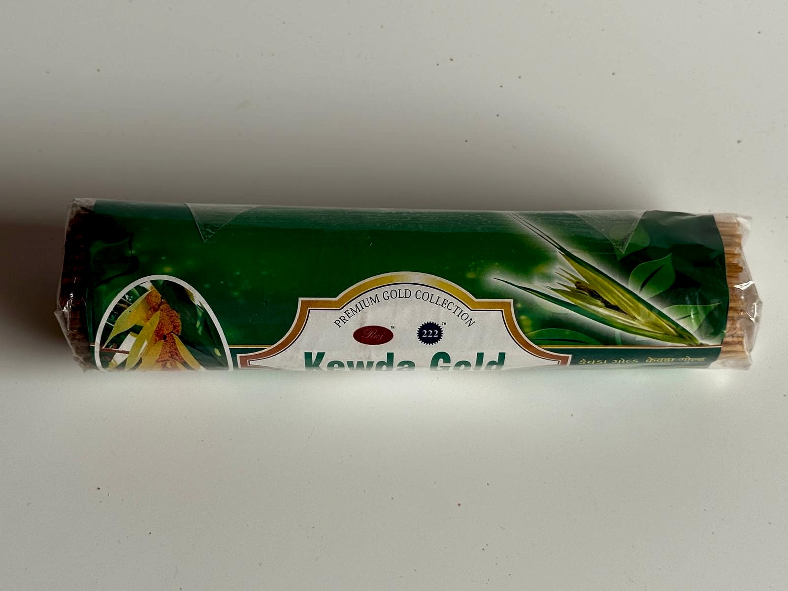 Premium Gold Collection label on Kewda Gold Incense