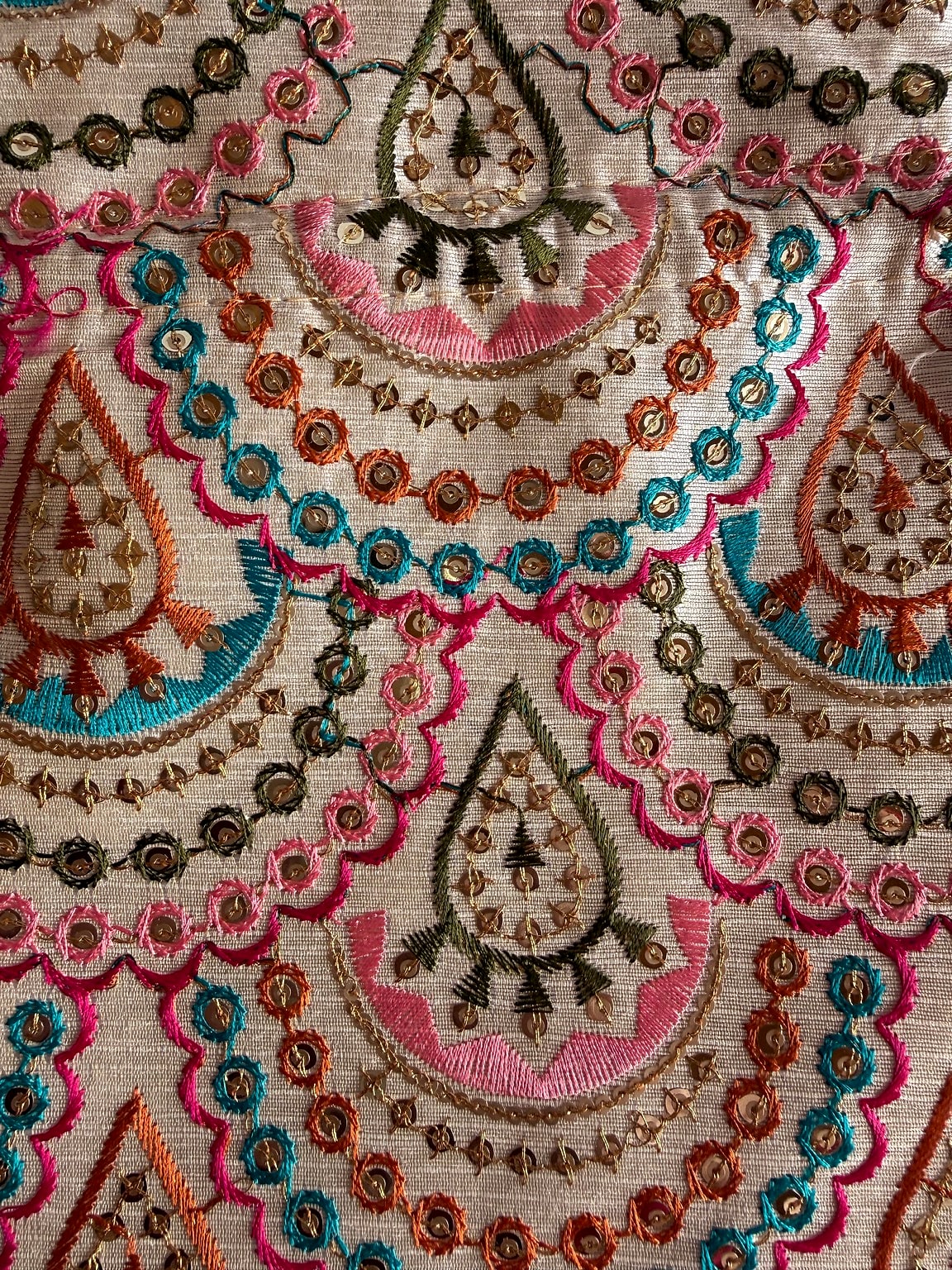 Close-up of intricate embroidery design