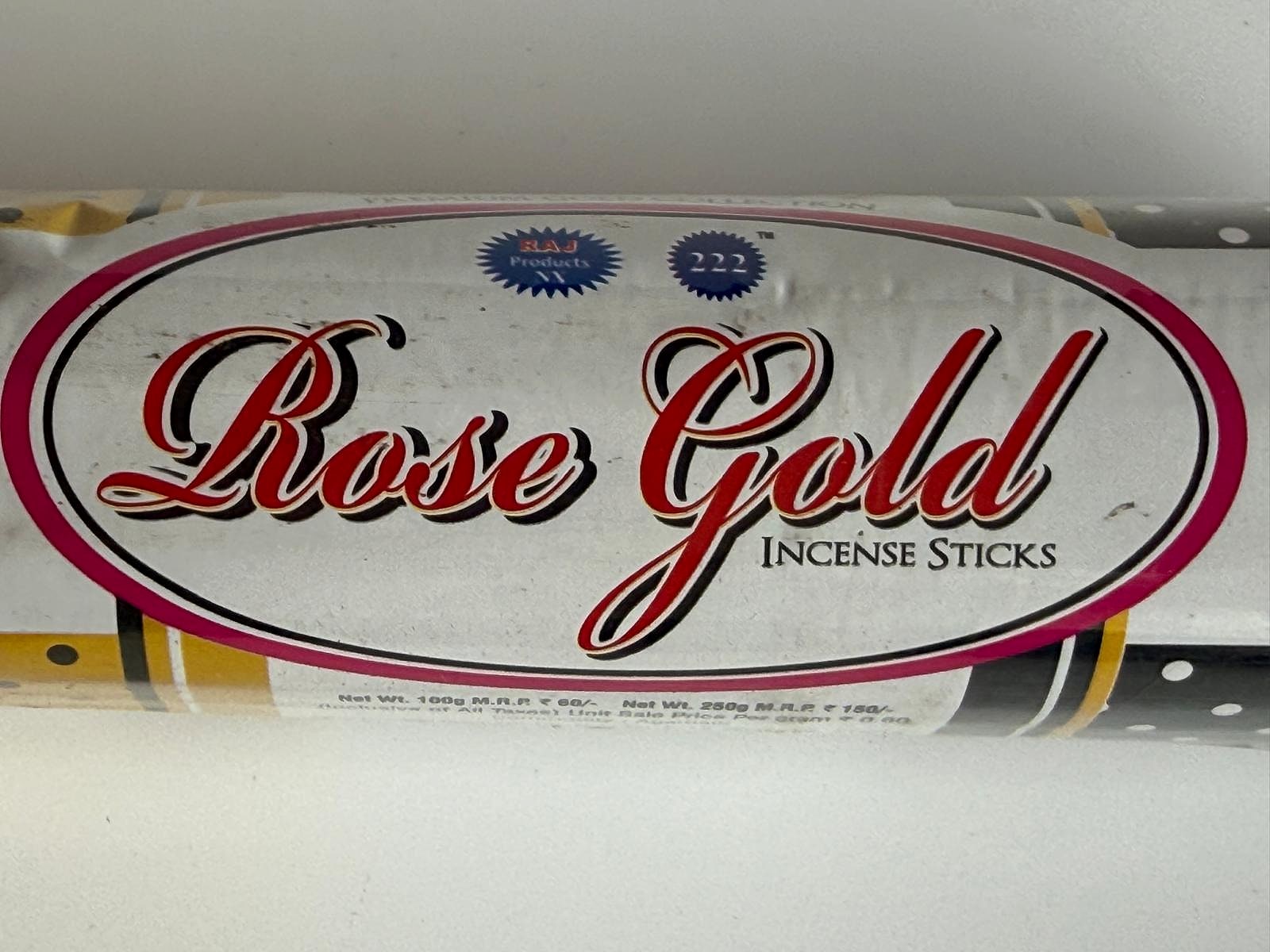 Label detail of Rose Gold Incense Sticks packaging