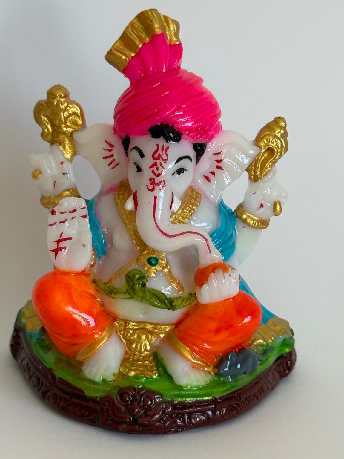 Hand-Painted Ganesh Idol with Pink Turban – 3.5 Inch