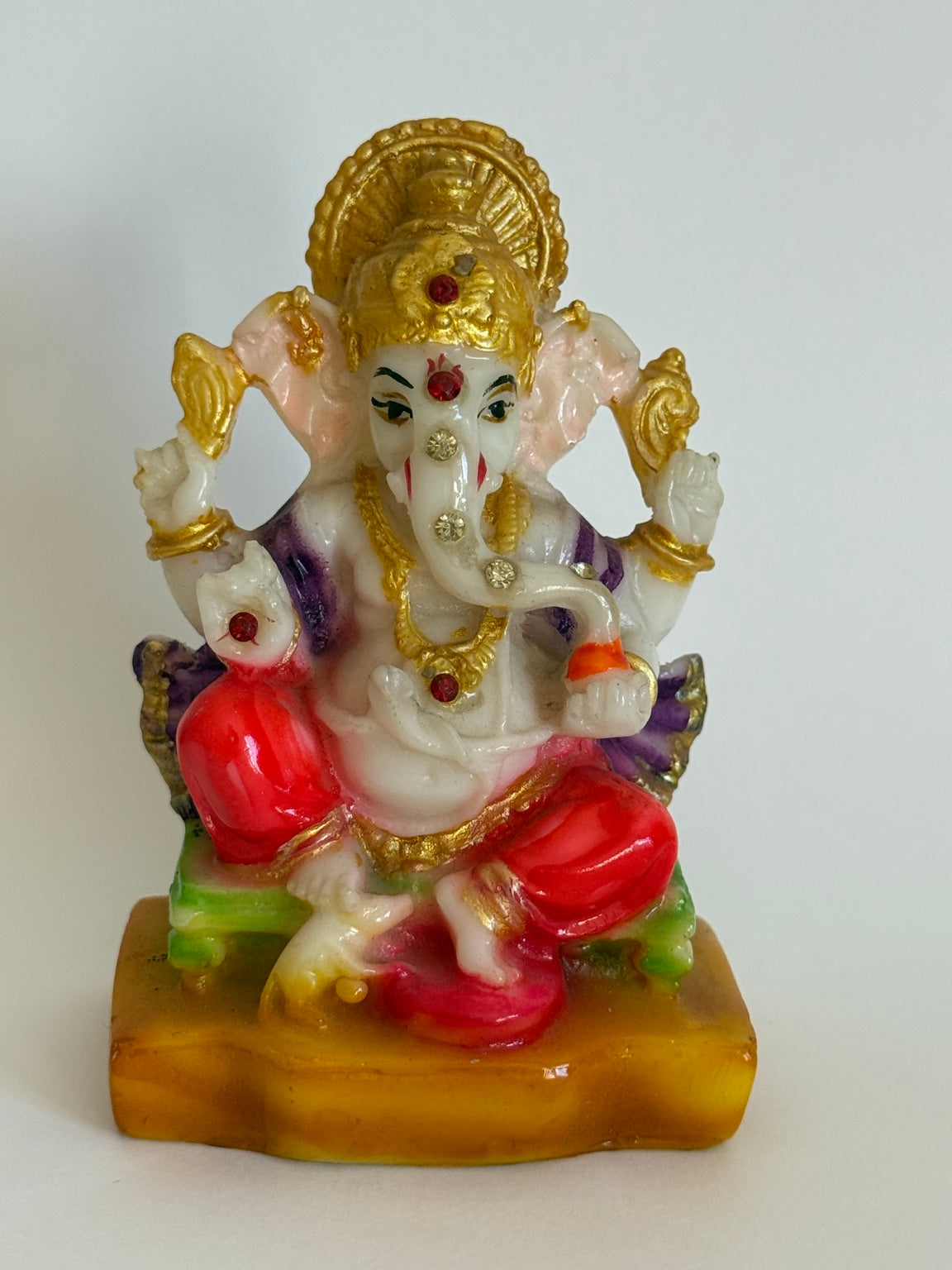 Decorative Marble-Style Ganesh Idol with Gold Crown – 4 Inch
