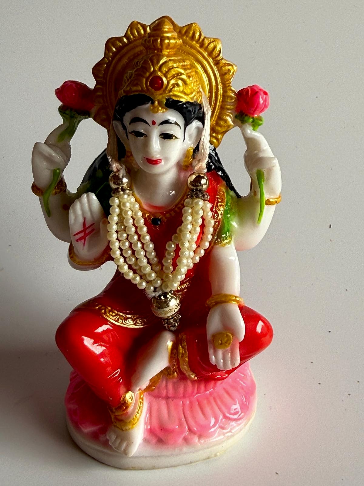 Handcrafted Miniature Goddess Lakshmi Idol | Vibrant Polyresin Statue with Floral Motif | Home Decor & Festival Ritual Figurine