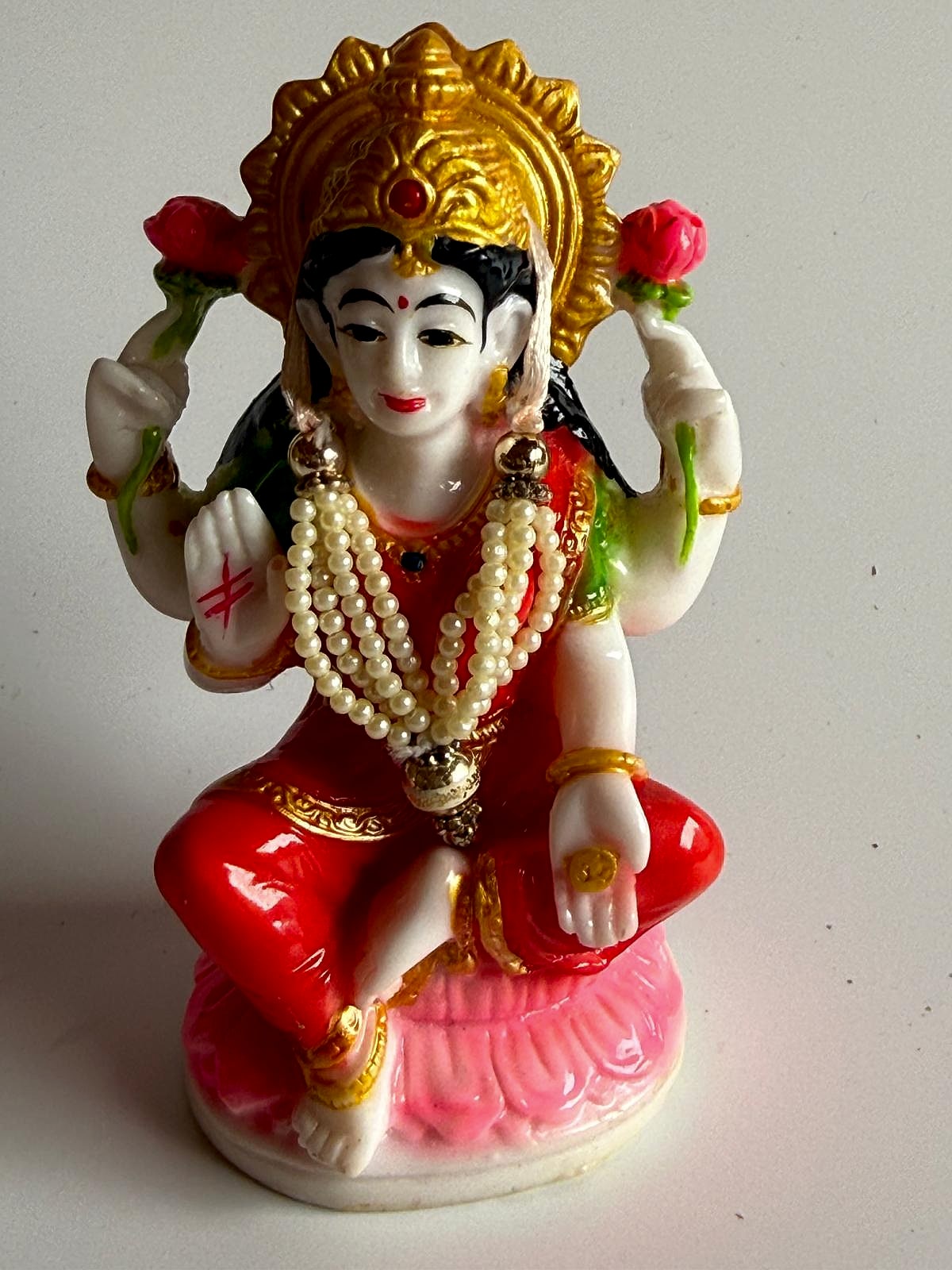 Handcrafted Miniature Goddess Lakshmi Idol | Vibrant Polyresin Statue with Floral Motif | Home Decor & Festival Ritual Figurine