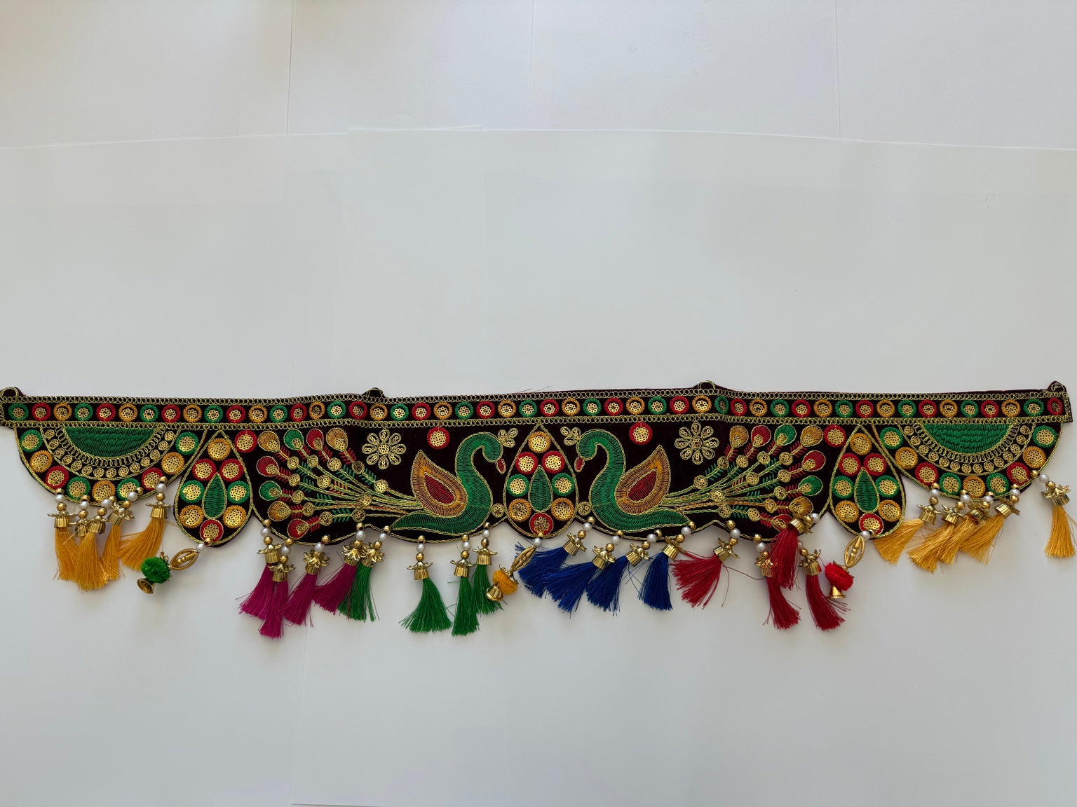 Royal Peacock Embroidered Door Toran – Handcrafted Indian Festive Entrance Hanging (3 Ft)