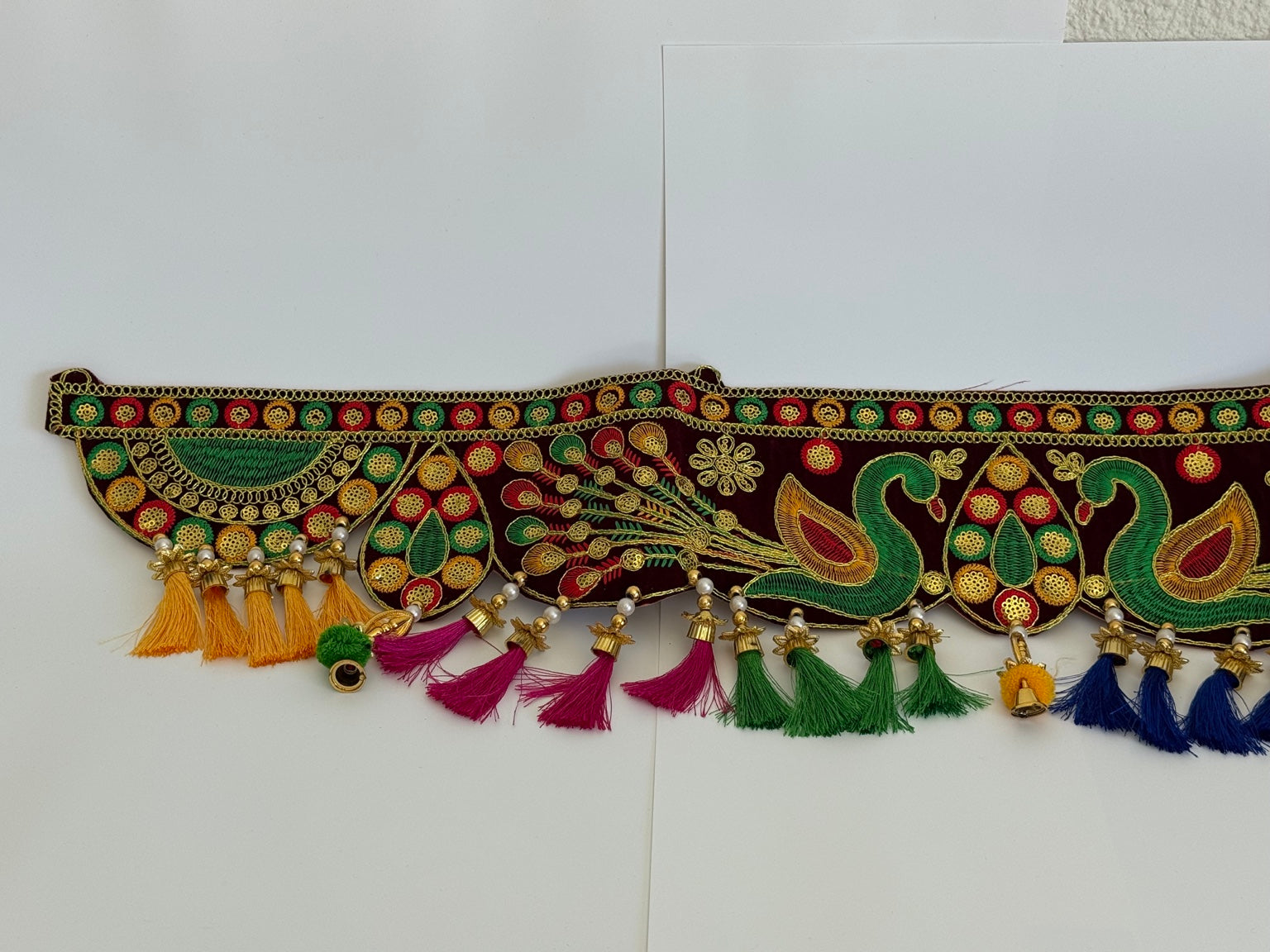 Royal Peacock Embroidered Door Toran – Handcrafted Indian Festive Entrance Hanging (3 Ft)