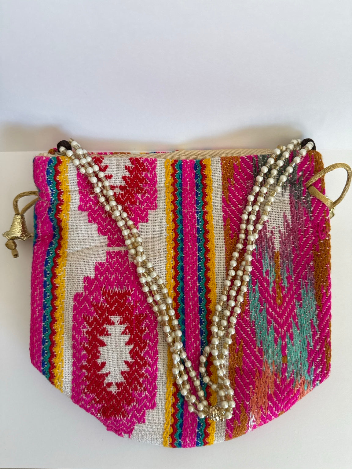 Handcrafted Rajasthani Potli Bag – Pink Festival Pearl Handle Pouch