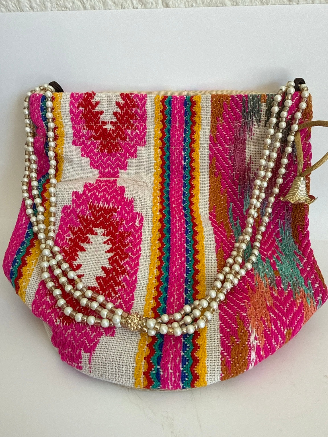 Handcrafted Rajasthani Potli Bag – Pink Festival Pearl Handle Pouch