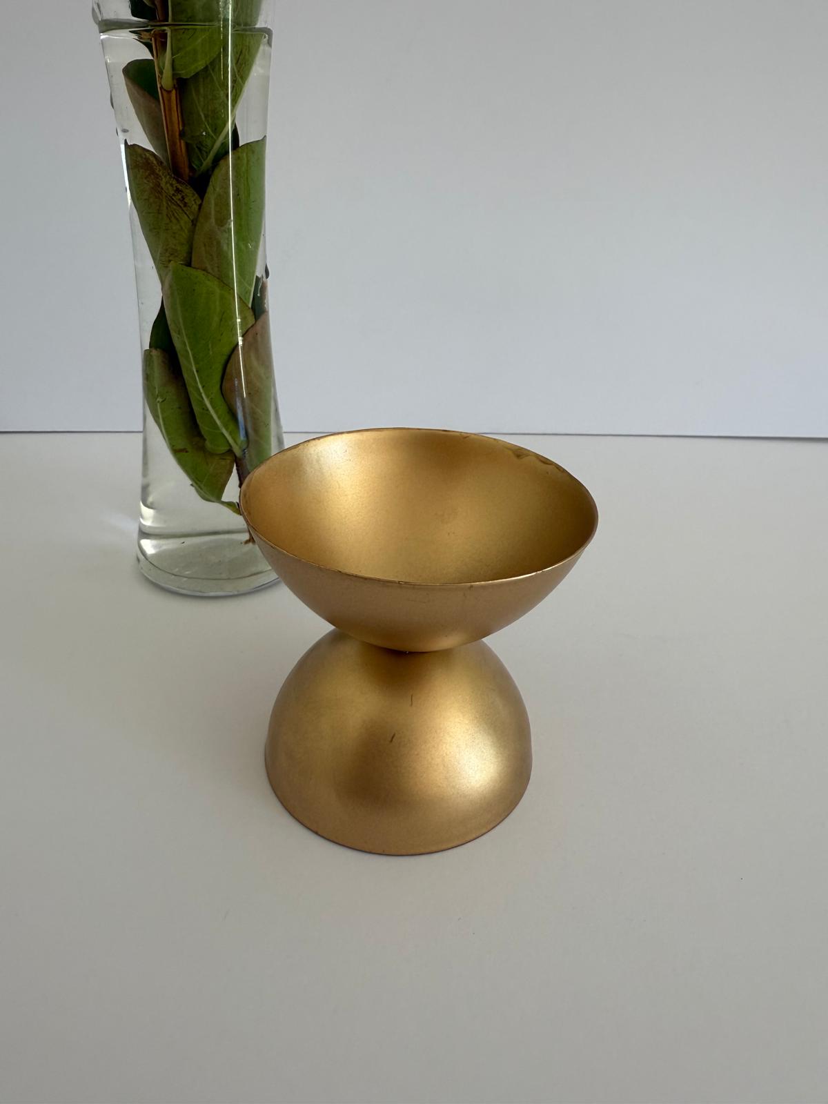 Golden Pooja Diya Stand – Double Dome Brass Finish