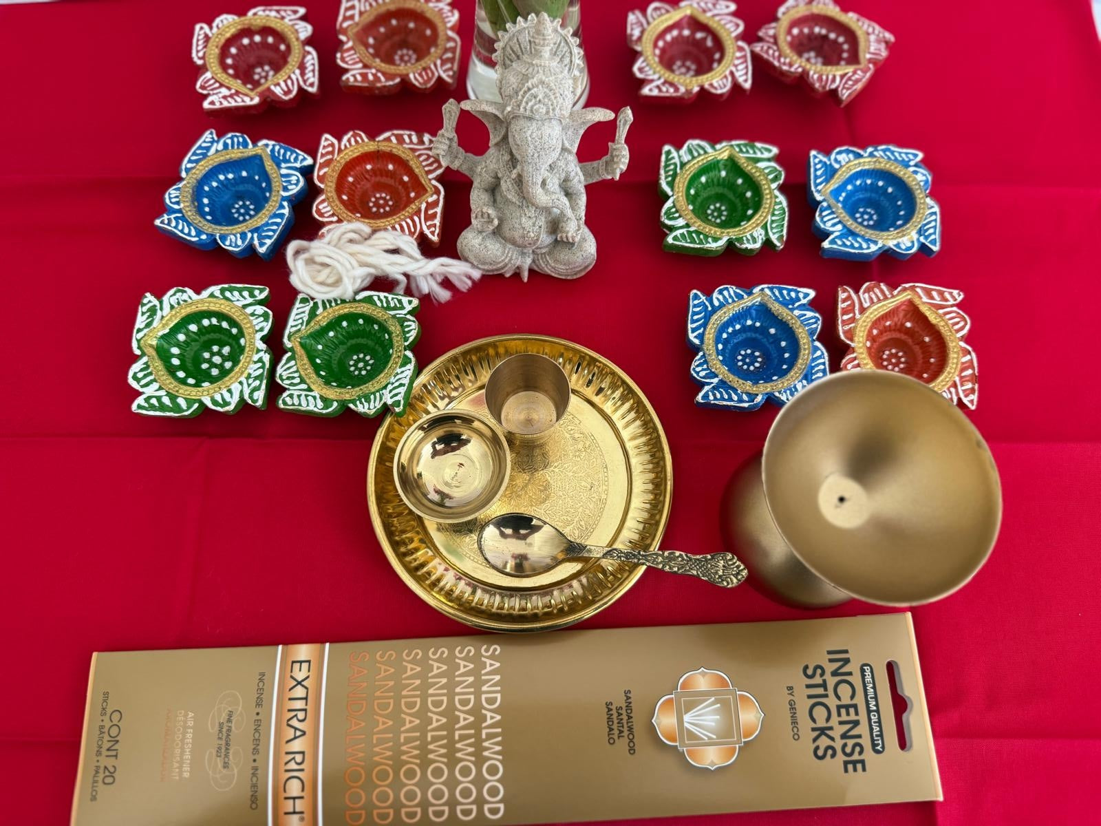 Brass Pooja Thali Set (Plate, Katori, Cup & Spoon)